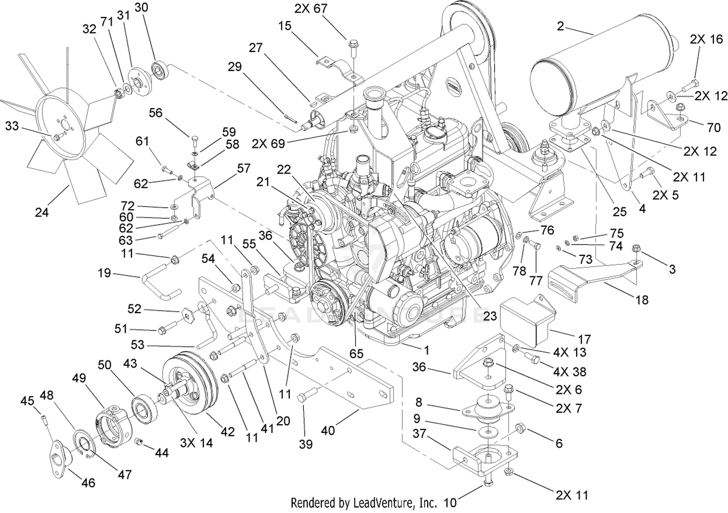 Engine and Mounting Components Assembly