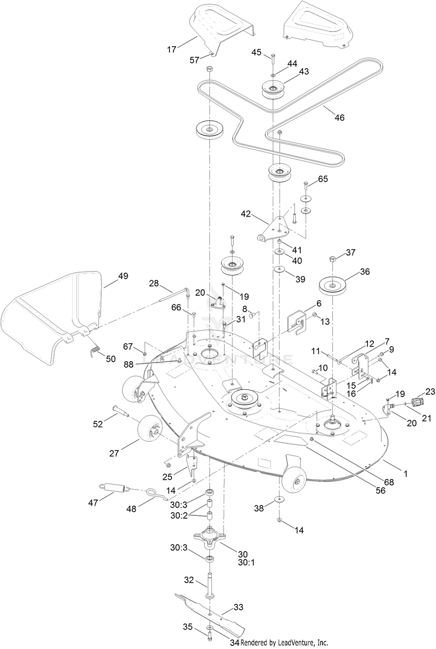50 Inch Deck, Belt and Blade Assembly