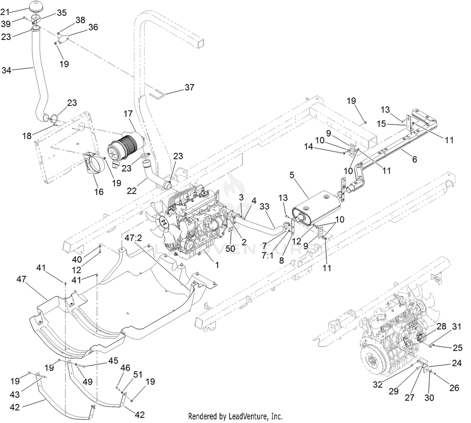 Engine, Exhaust and Air Cleaner Assembly