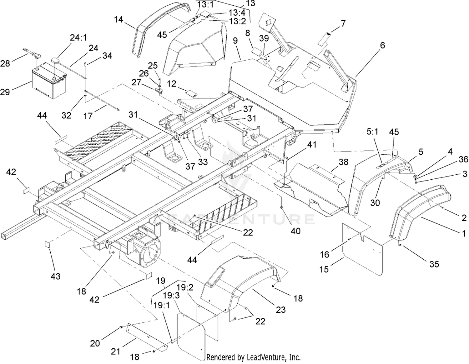 Frame, Fender and Battery Assembly