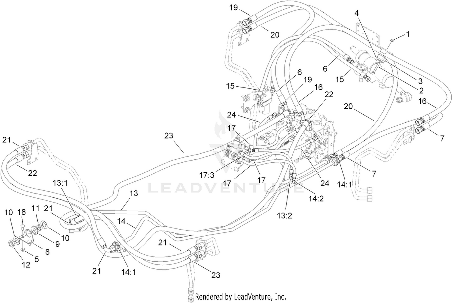 4 Wheel Drive Hydraulic Hose and Fitting Assembly