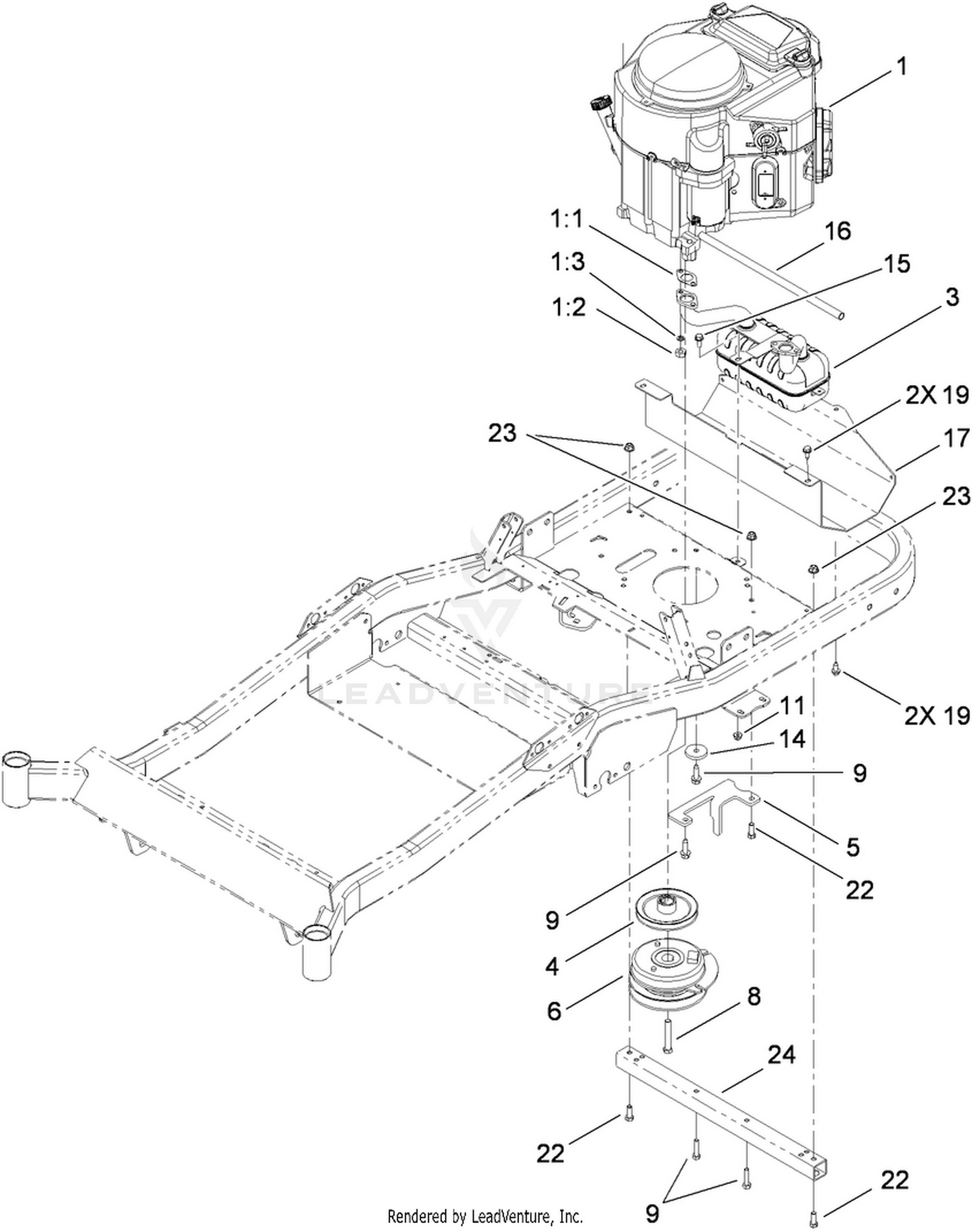 Engine, Clutch and Muffler Assembly