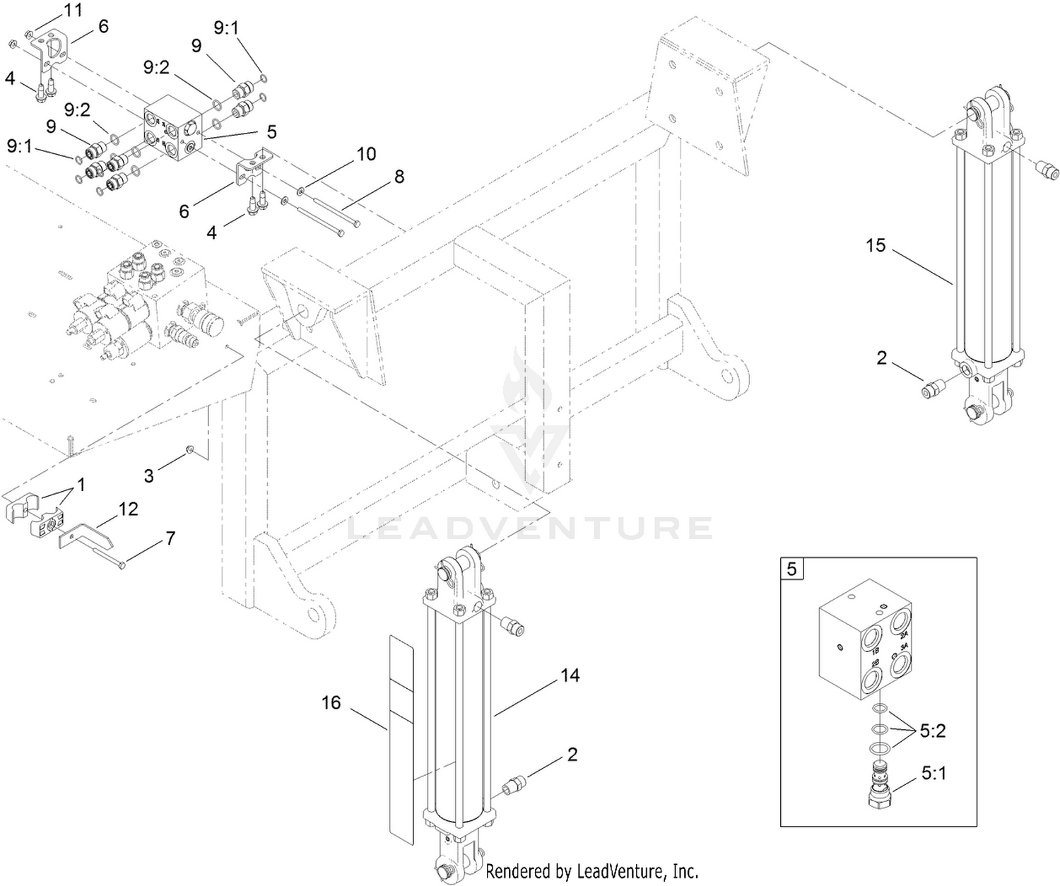 Hydraulic Cylider and Manifold Block Assembly