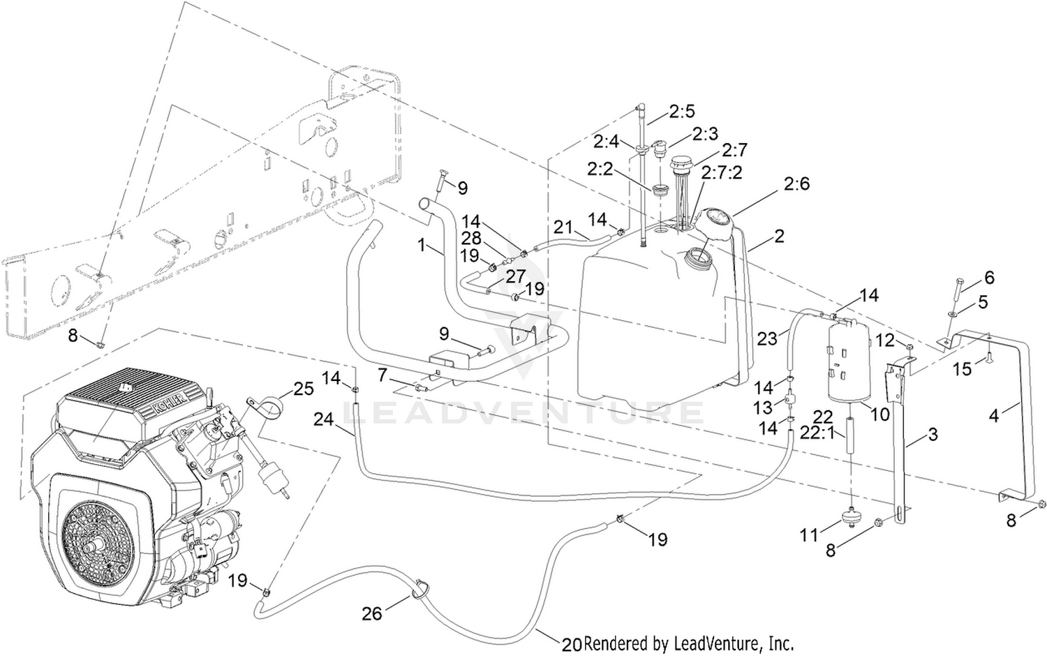 Fuel Tank, Filter and Line Assembly