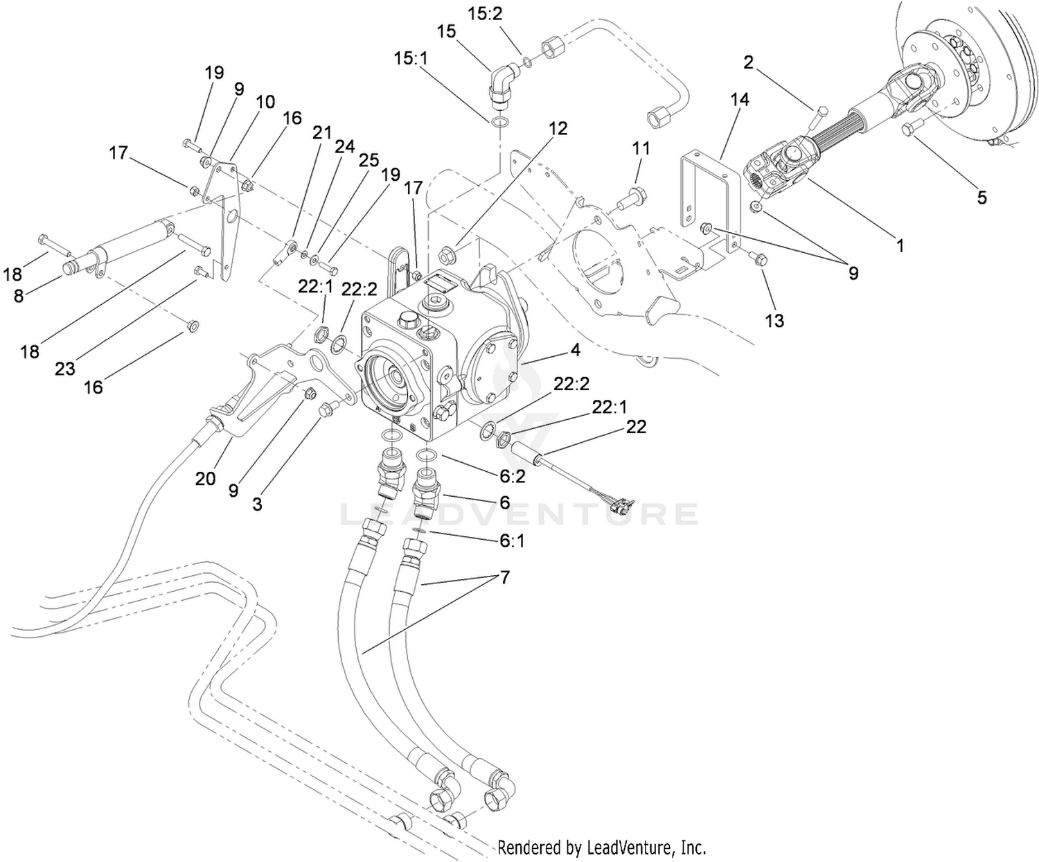 Driveshaft and Variable Pump Hydraulic Fitting Assembly
