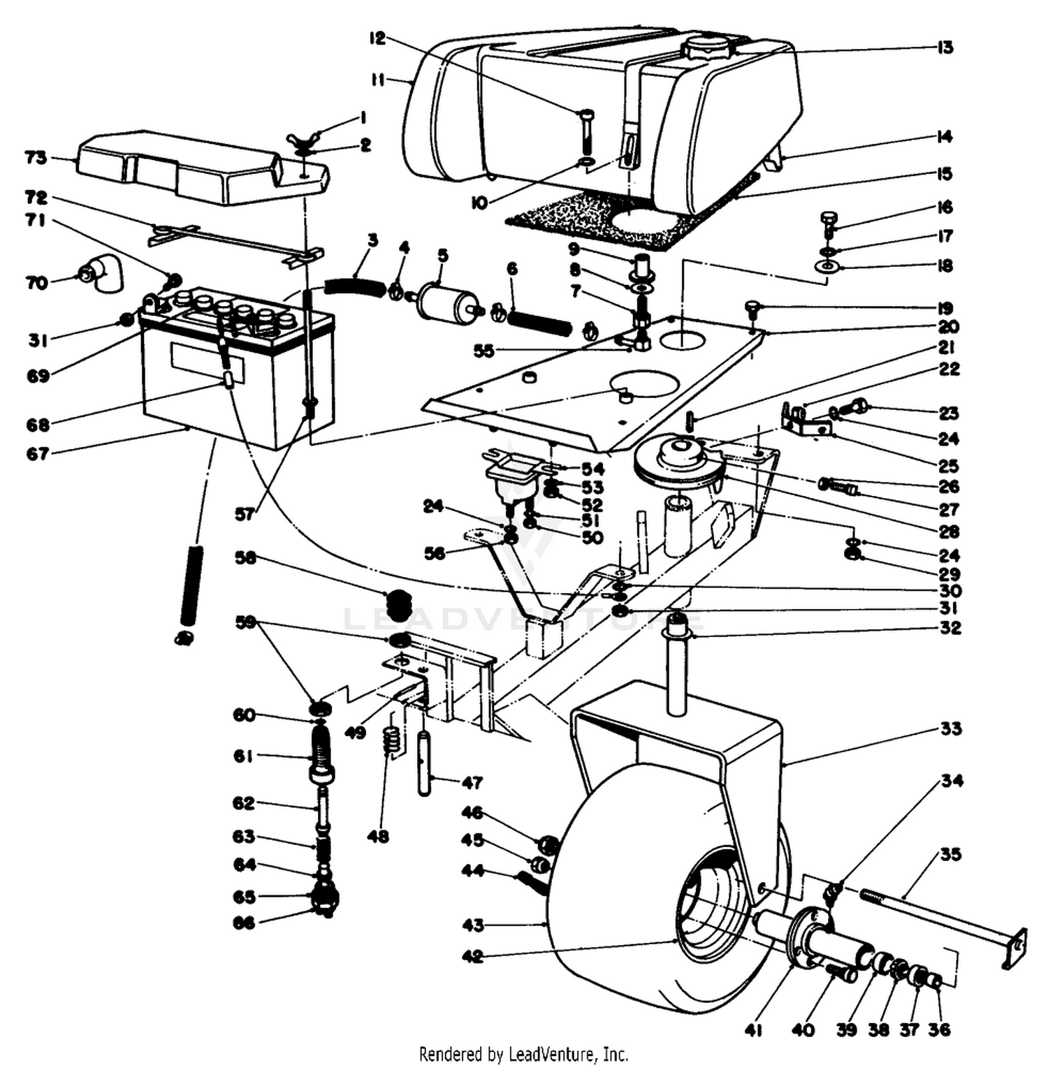Gas Tank, Battery And Caster Wheel Assembly