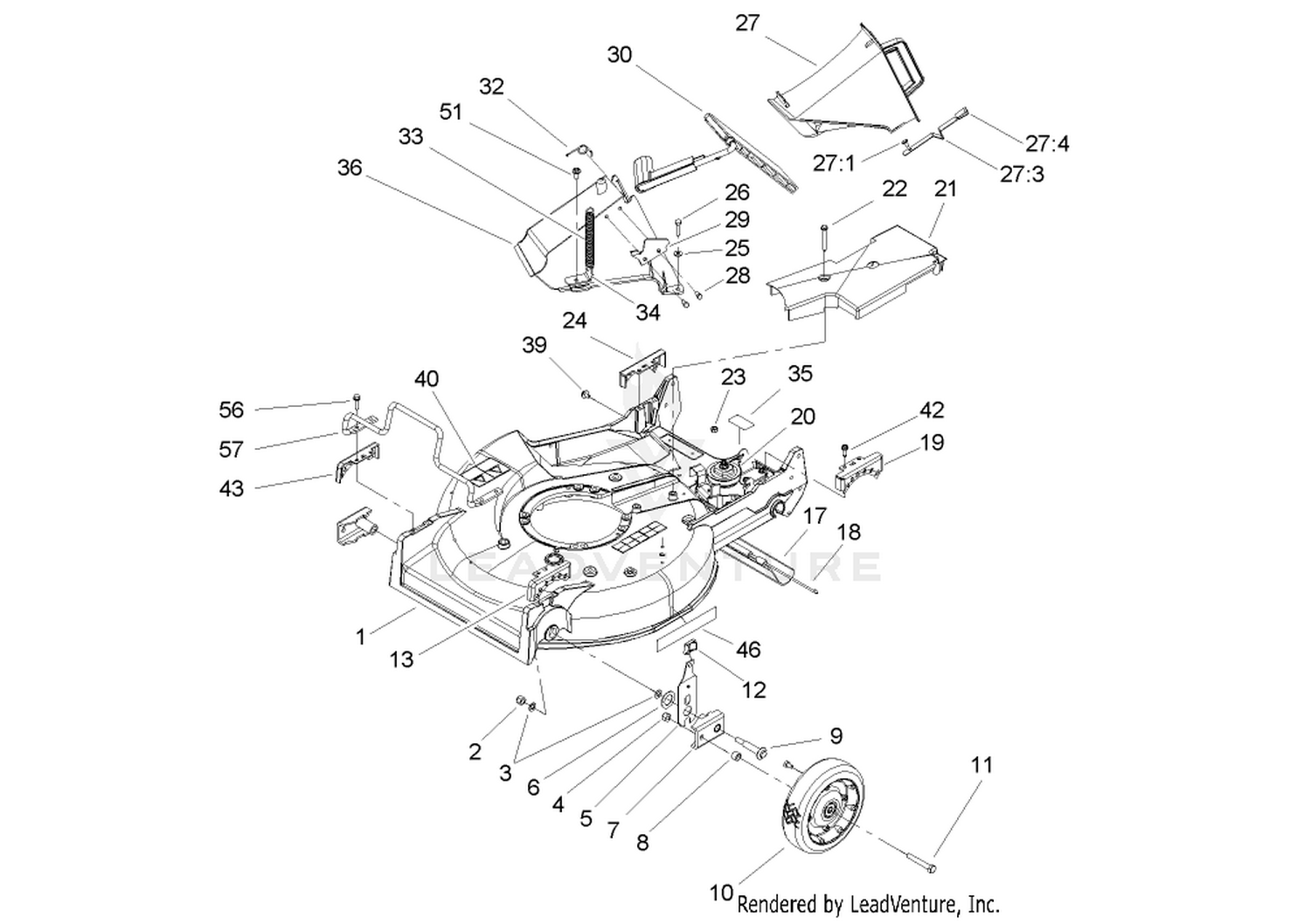 Deck, Chute and Wheel Assembly