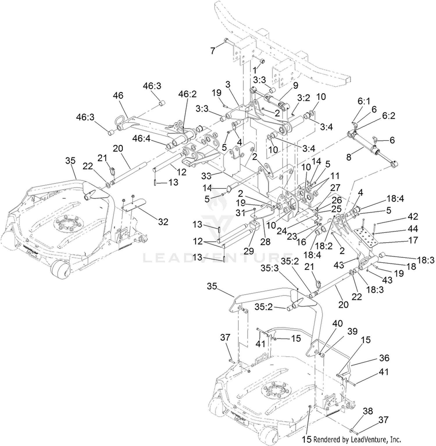 No. 1, No. 4 and No. 5 Lift Arm and Deck Assembly