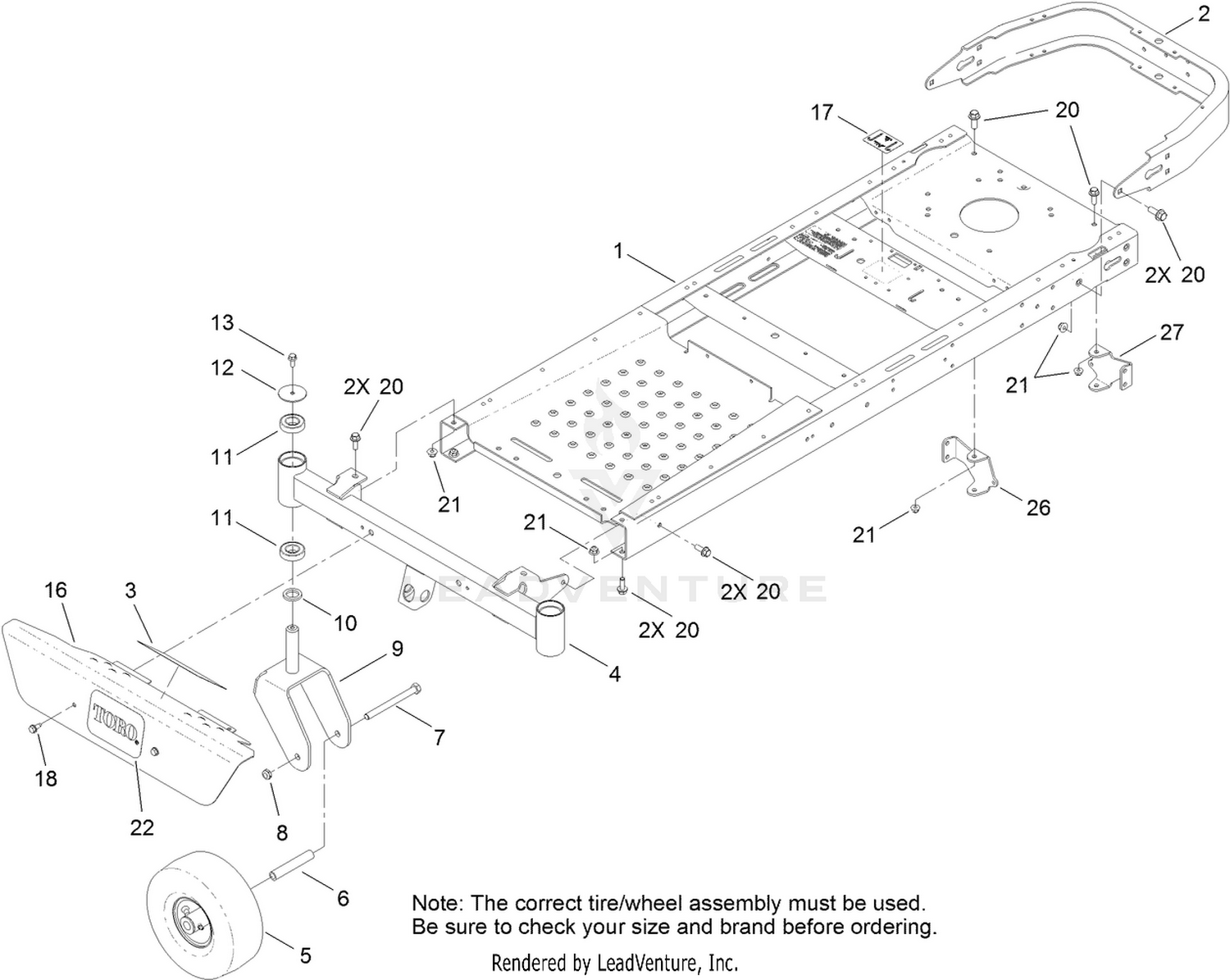 Frame, Front Axle and Caster Wheel Assembly