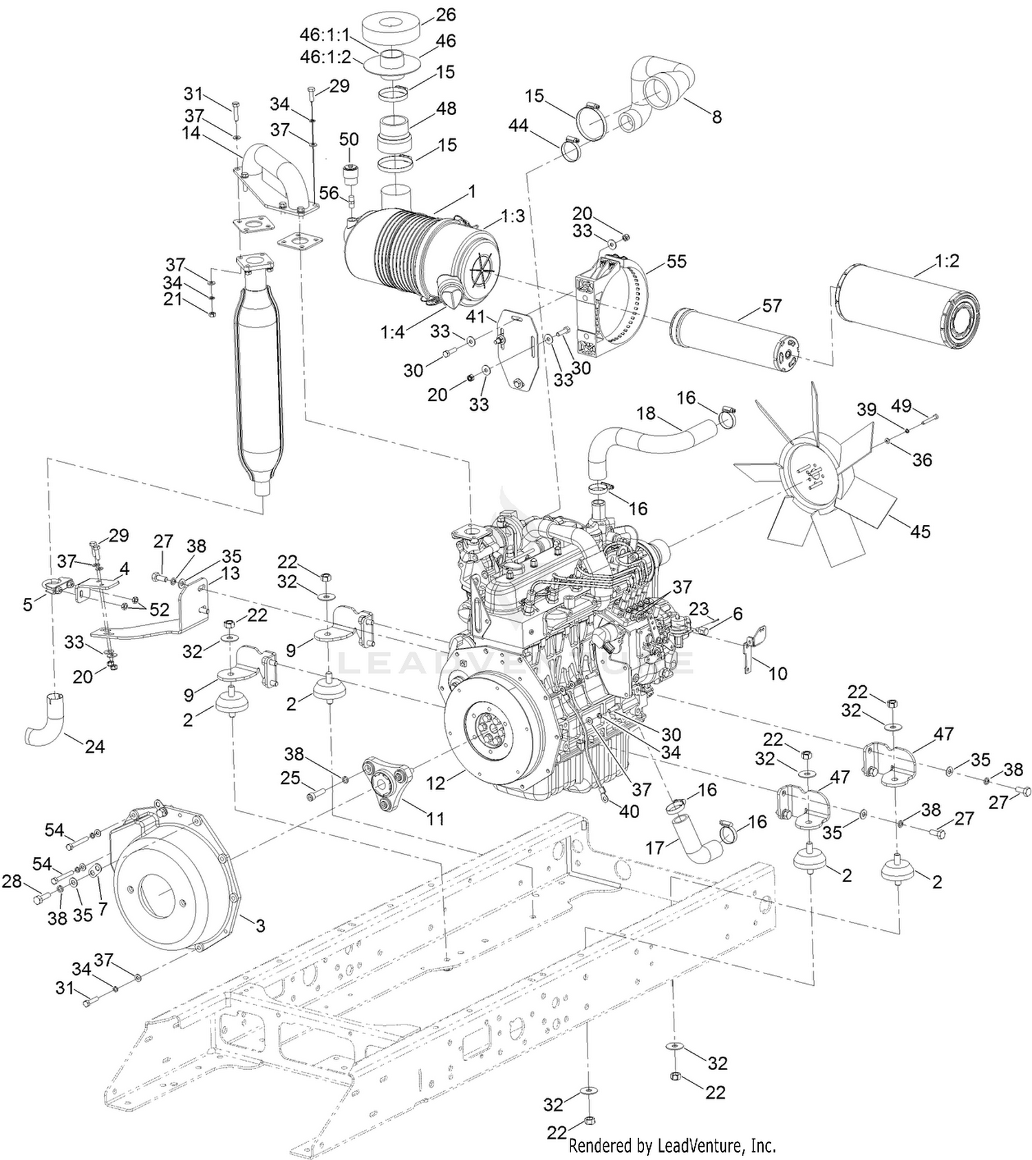 Engine and Muffler Assembly