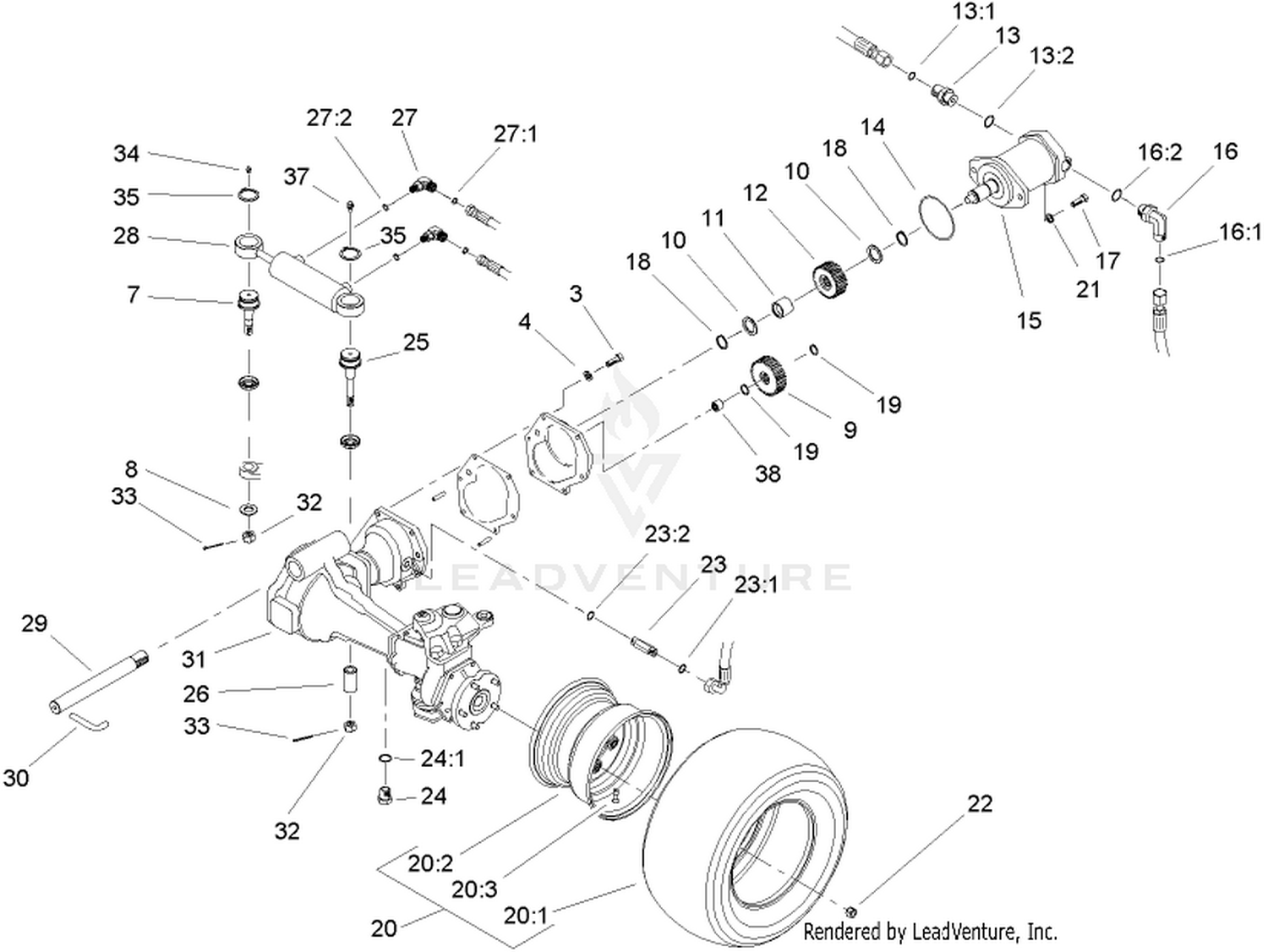 4 Wheel Drive Axle and Power Steering Assembly