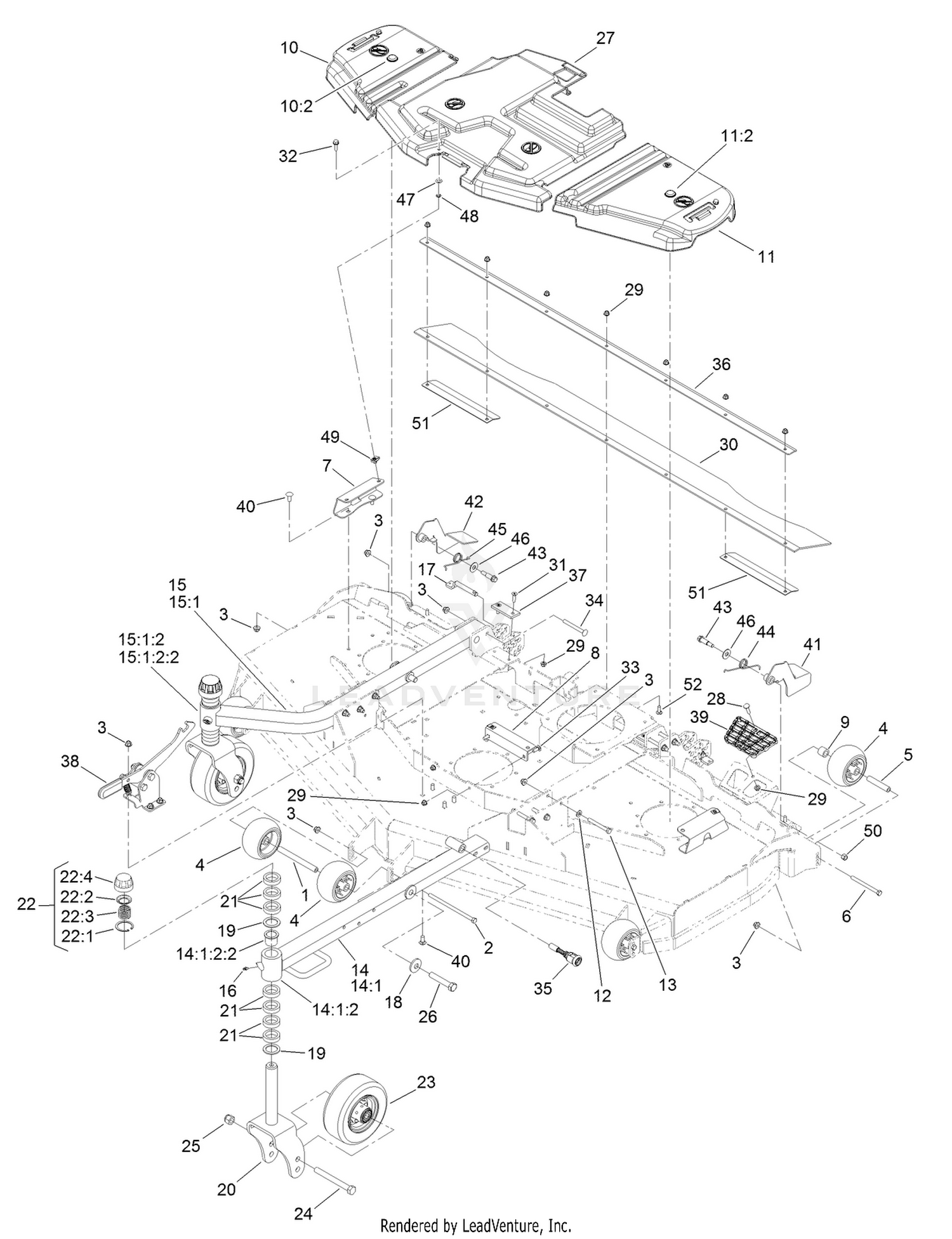 Belt Cover, Caster Arm and Wheel Assembly
