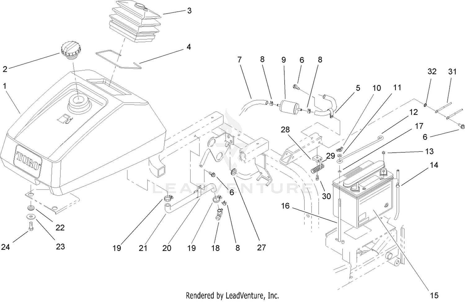 Fuel Tank and Battery Assembly