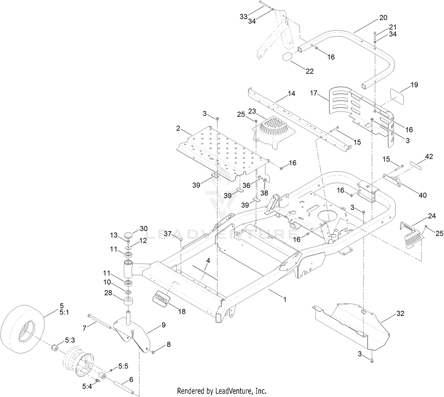 Frame, Front Axle and Caster Wheel Assembly
