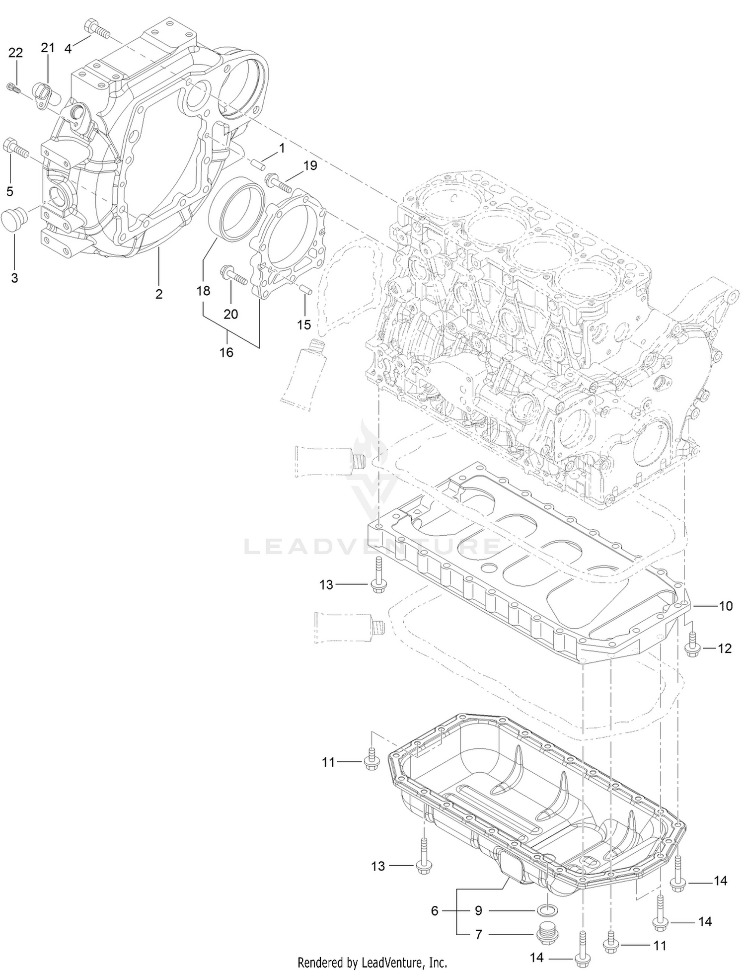 Flywheel Housing and Oil Sump Assembly
