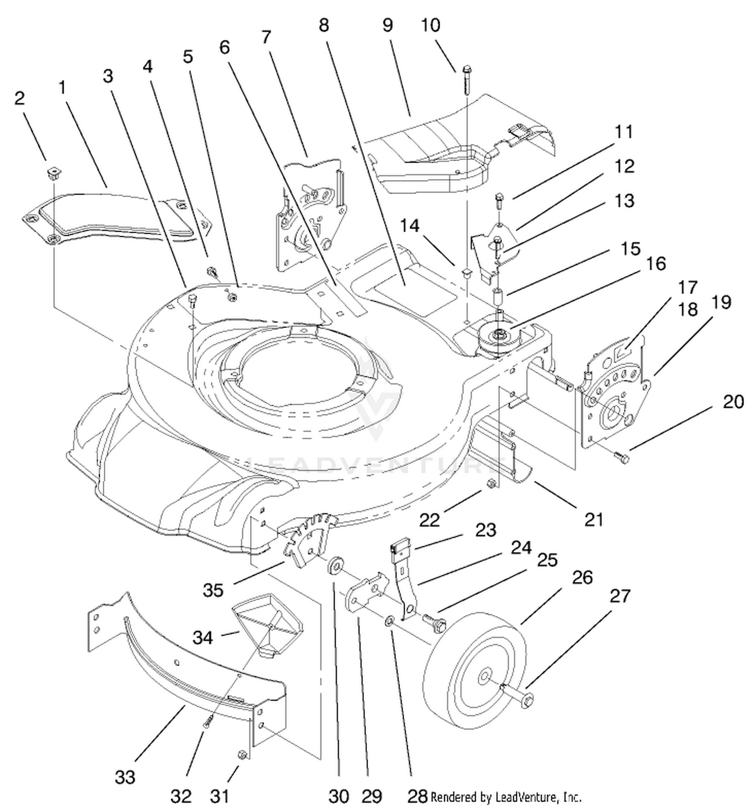 Housing, Handle Brackets  Wheel Assembly