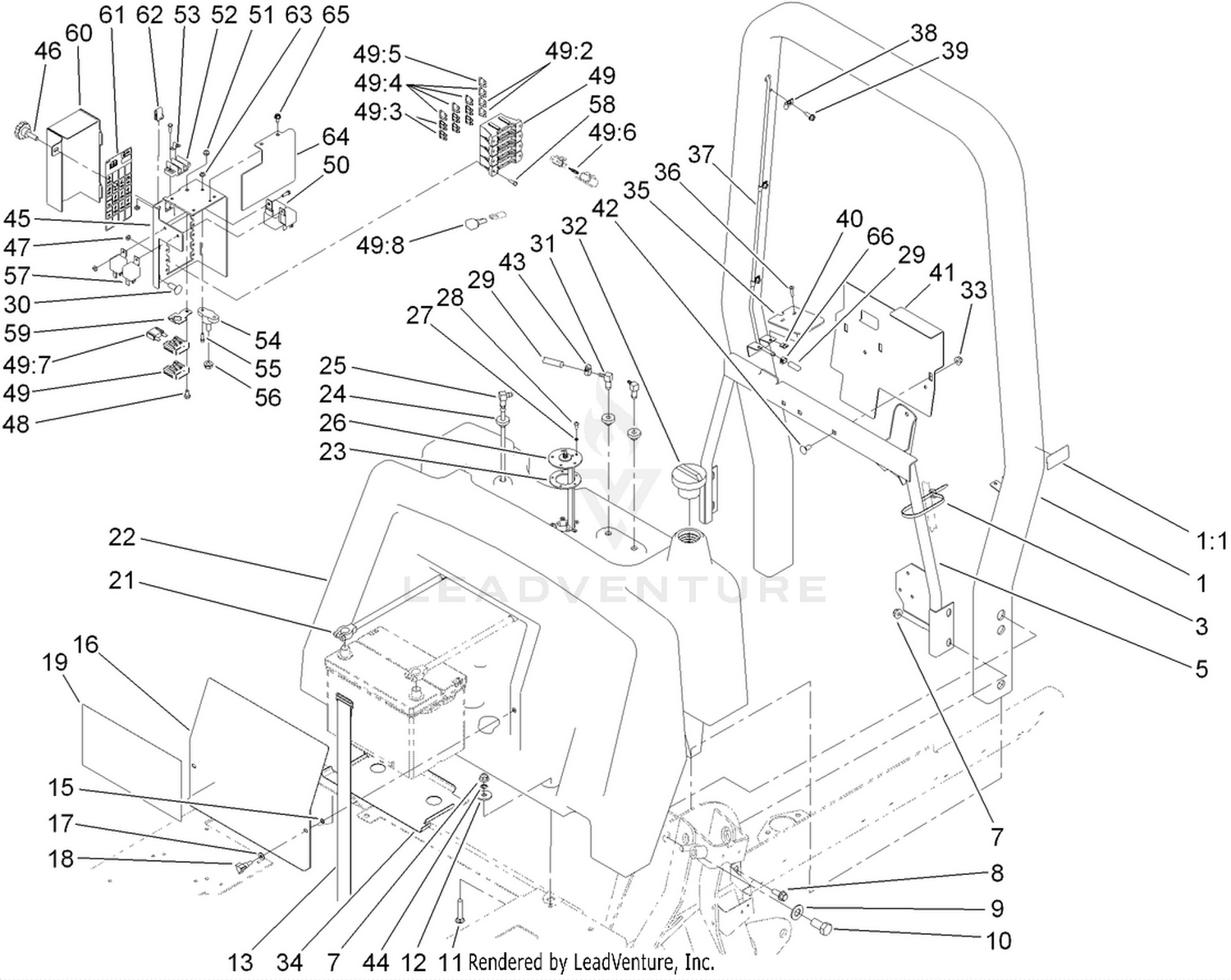 Fuel Tank, Battery and  Roll-Over Protection System Assembly