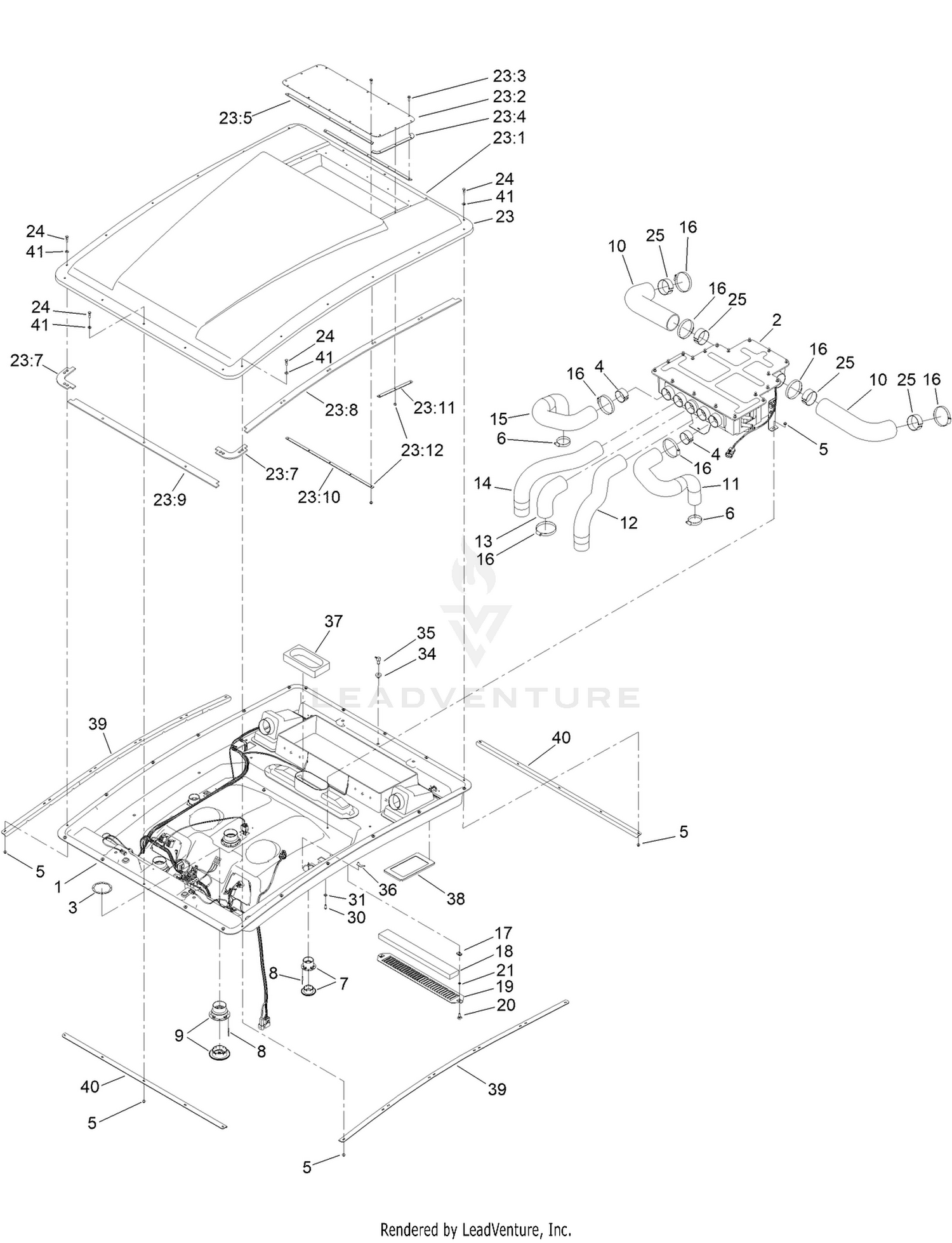 Roof, Headliner and Heat Mixing Box Assembly
