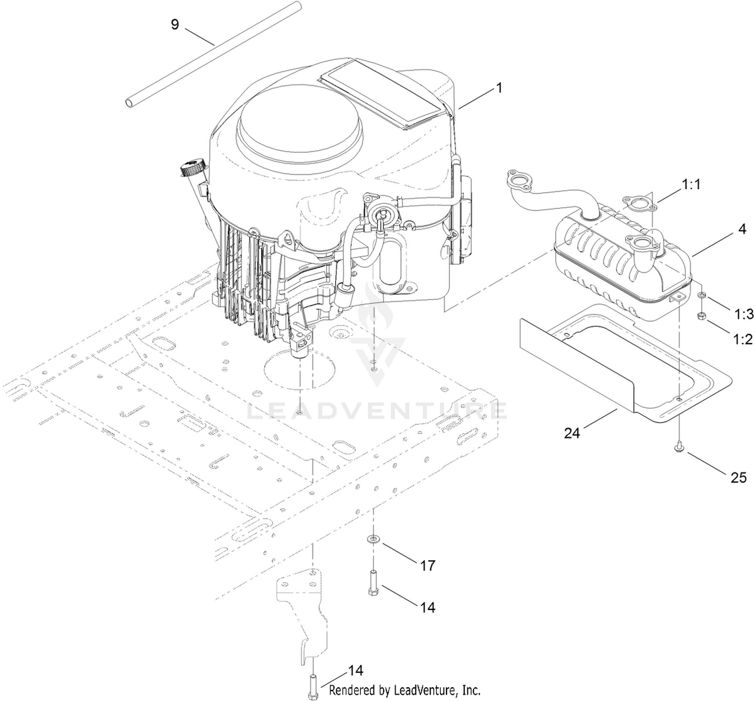 Engine and Muffler Assembly