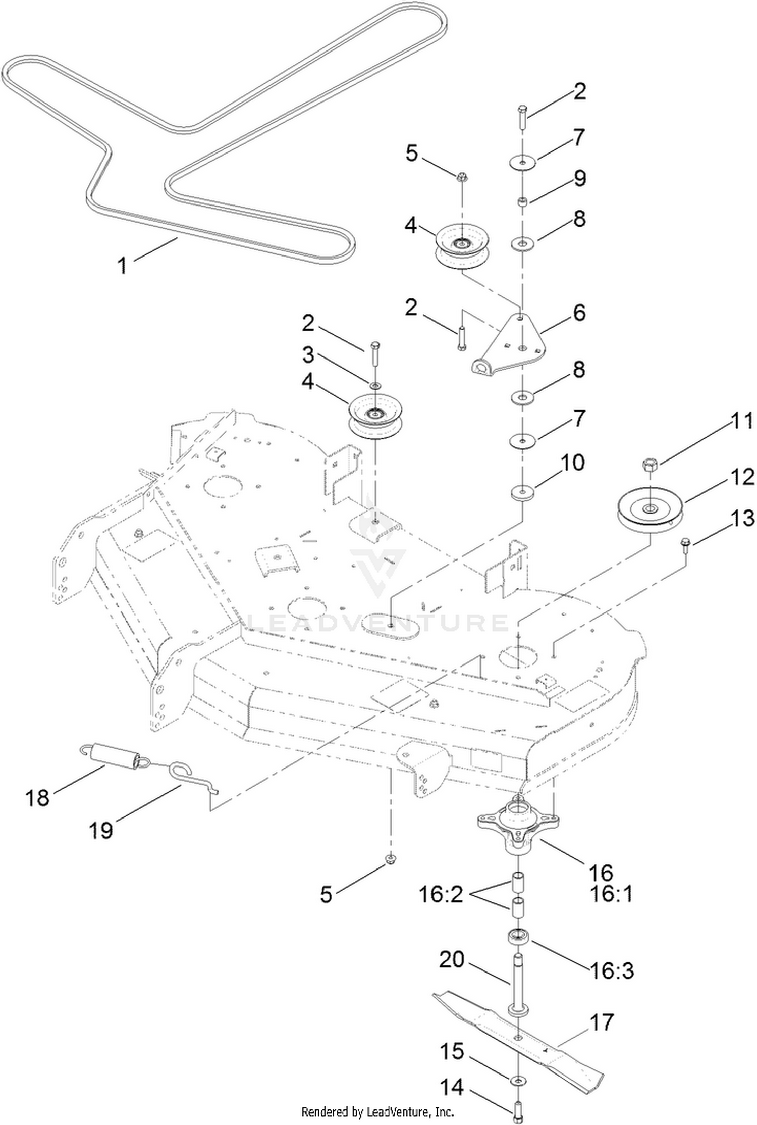 50 Inch Deck, Belt and Mulch Blade Assembly