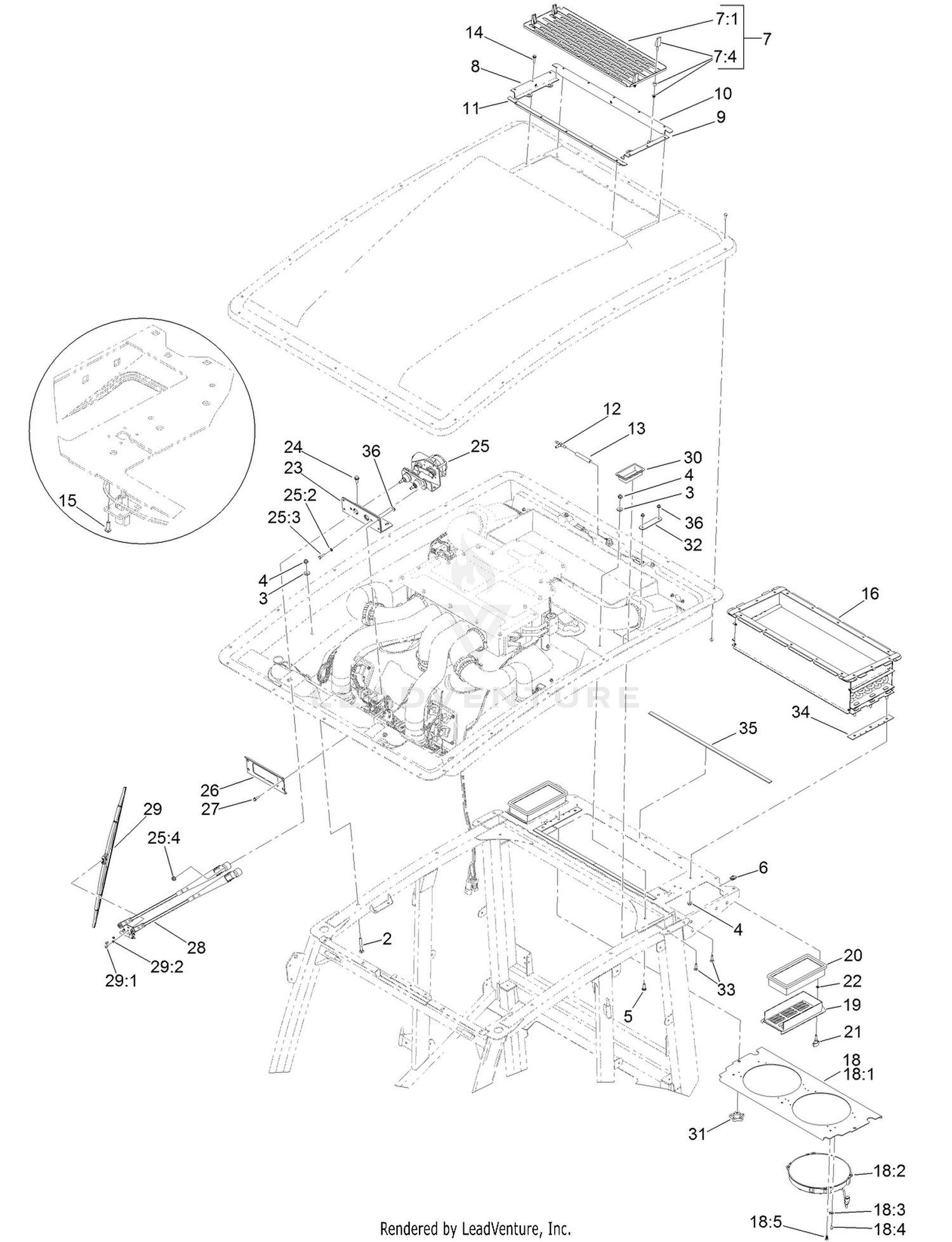 Windshield Wiper, Filter and Air Conditioning Assembly  For Cab Model Only
