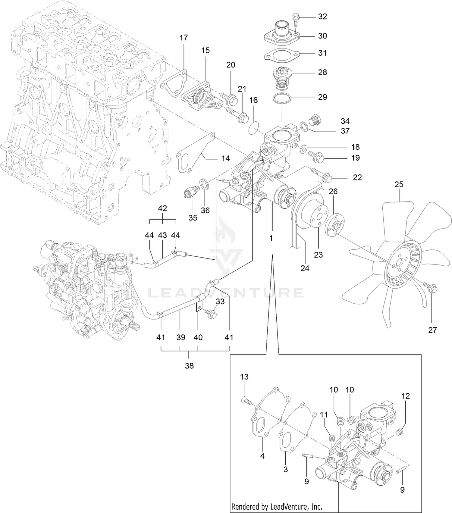 Water Pump and Fan Assembly