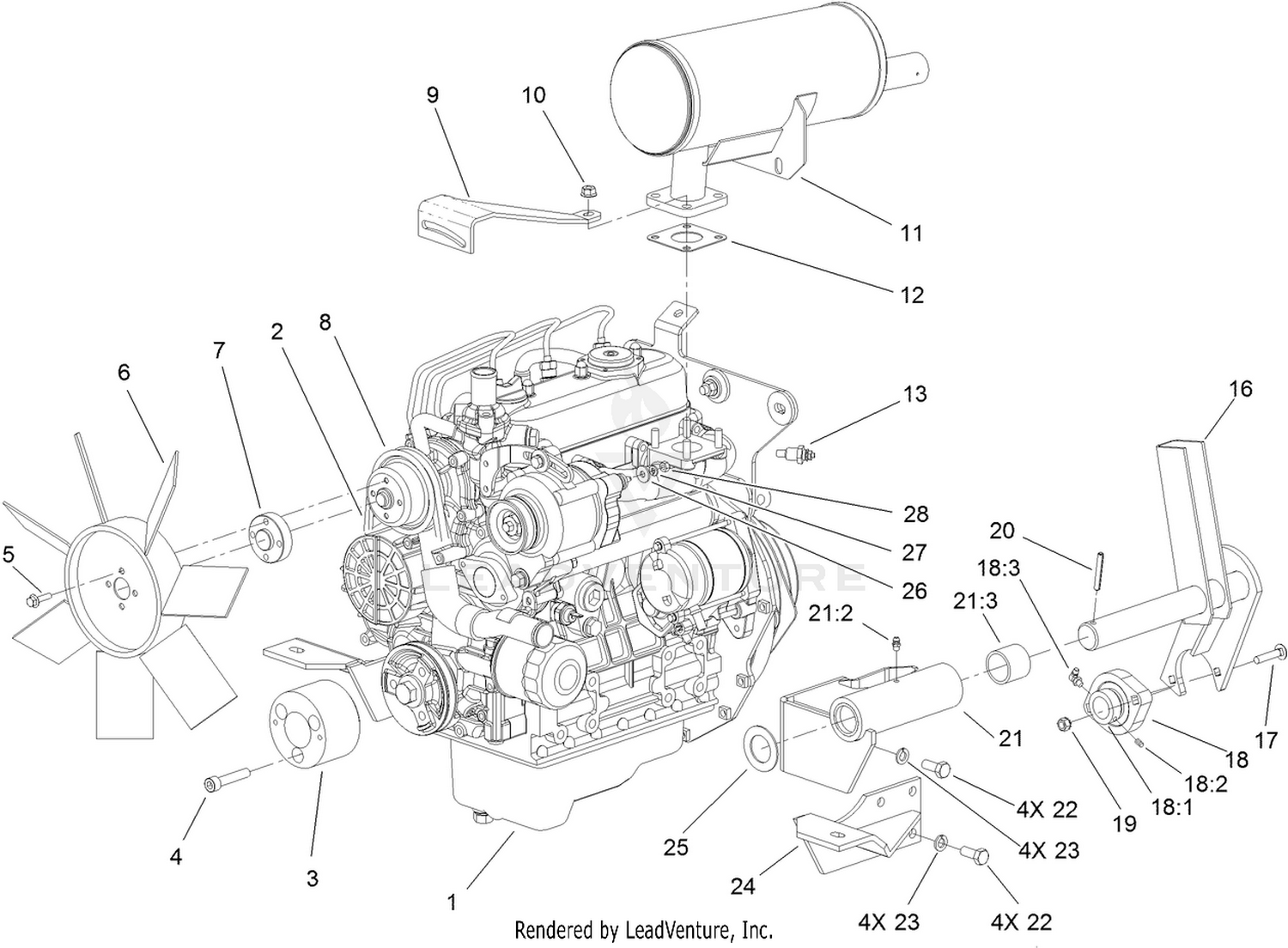 Engine, Fan and Muffler Assembly