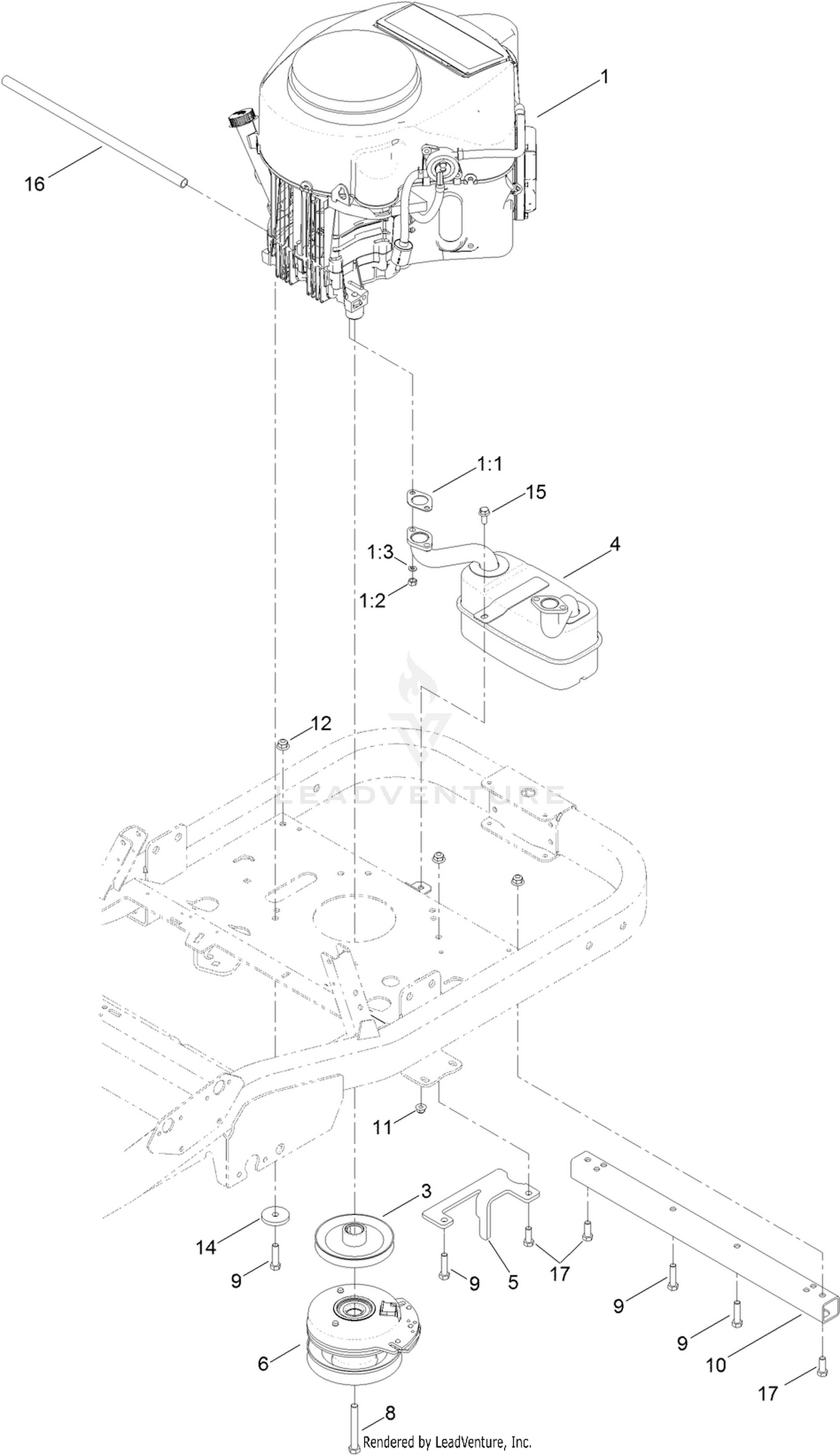 Engine, Muffler and Clutch Assembly
