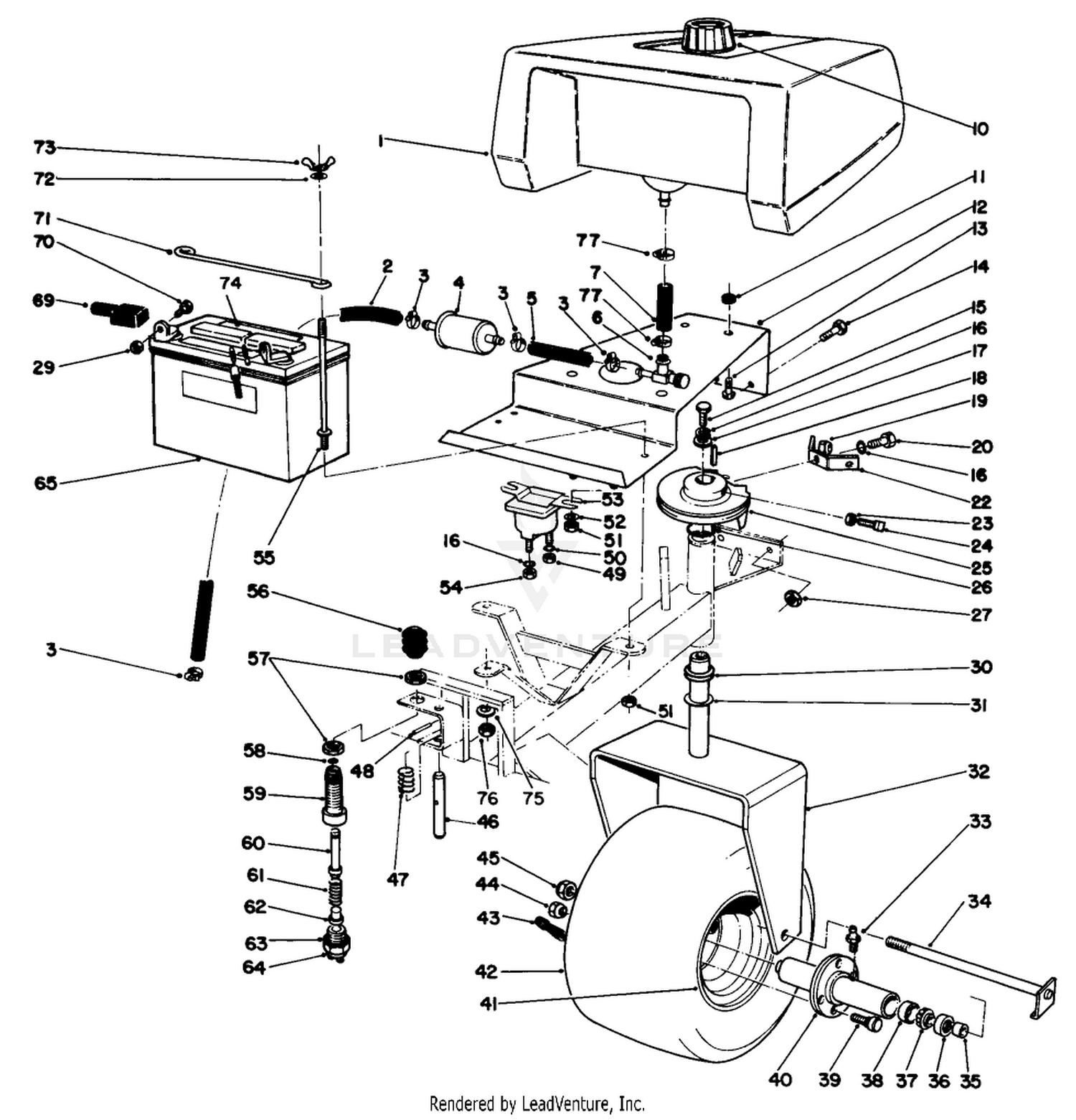 Gas Tank Battery And Caster Wheel Assembly