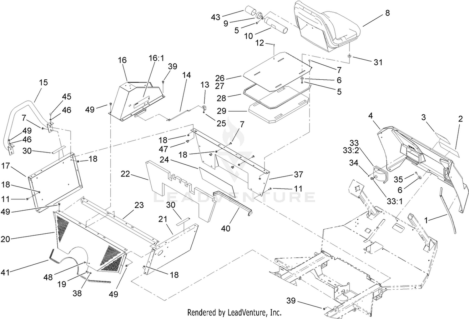 Seat, Engine Cover and Front Console Assembly