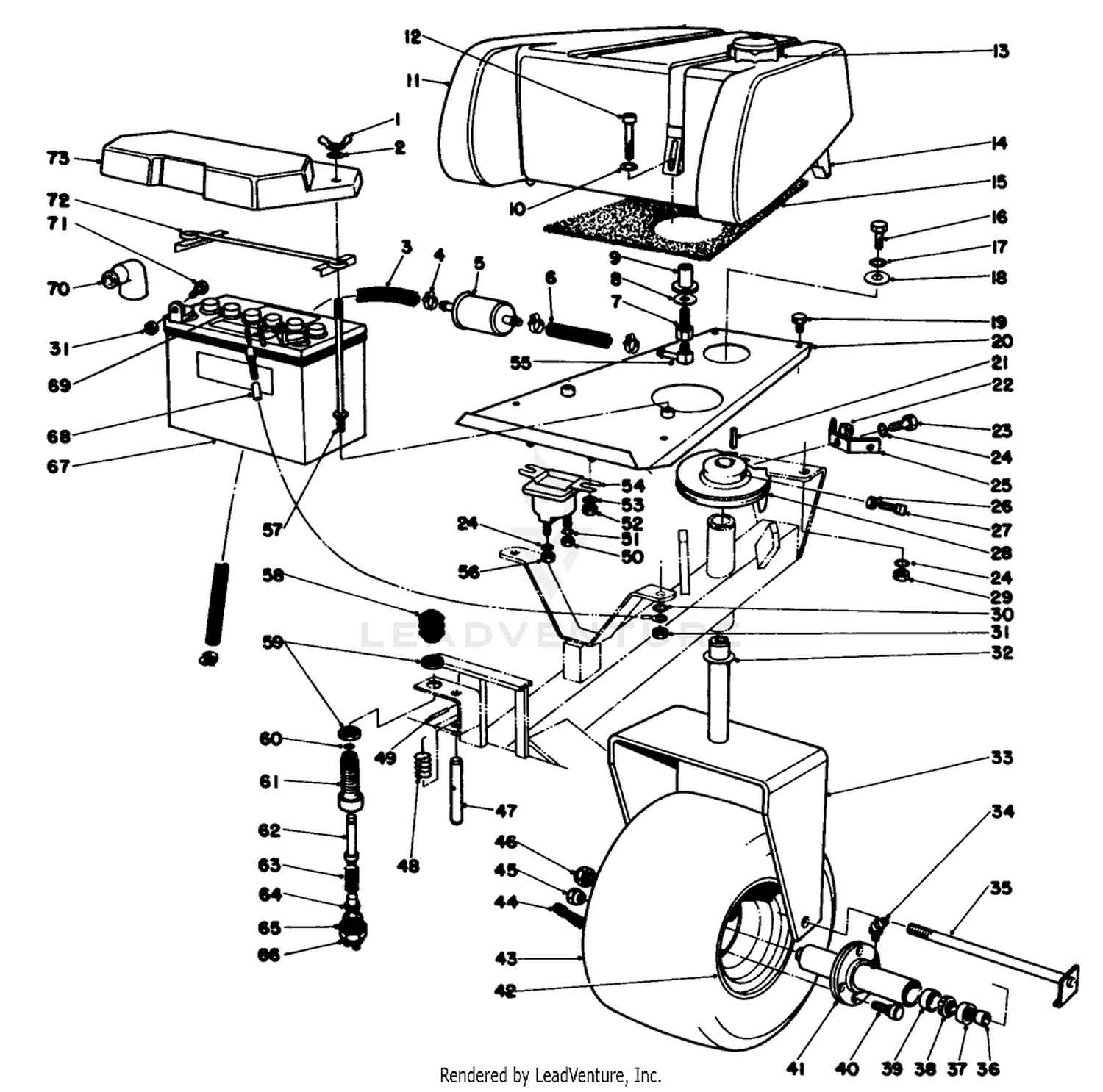 Gas Tank, Battery And Caster Wheel Assembly