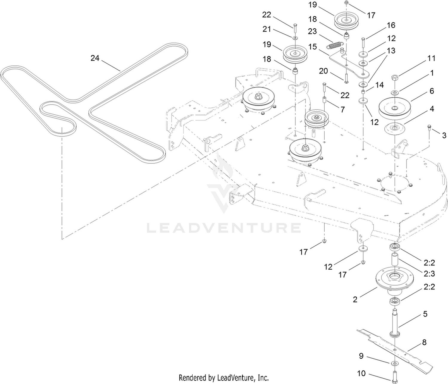 60 Inch Deck Belt, Spindle and Hi-Flo Blade Assembly