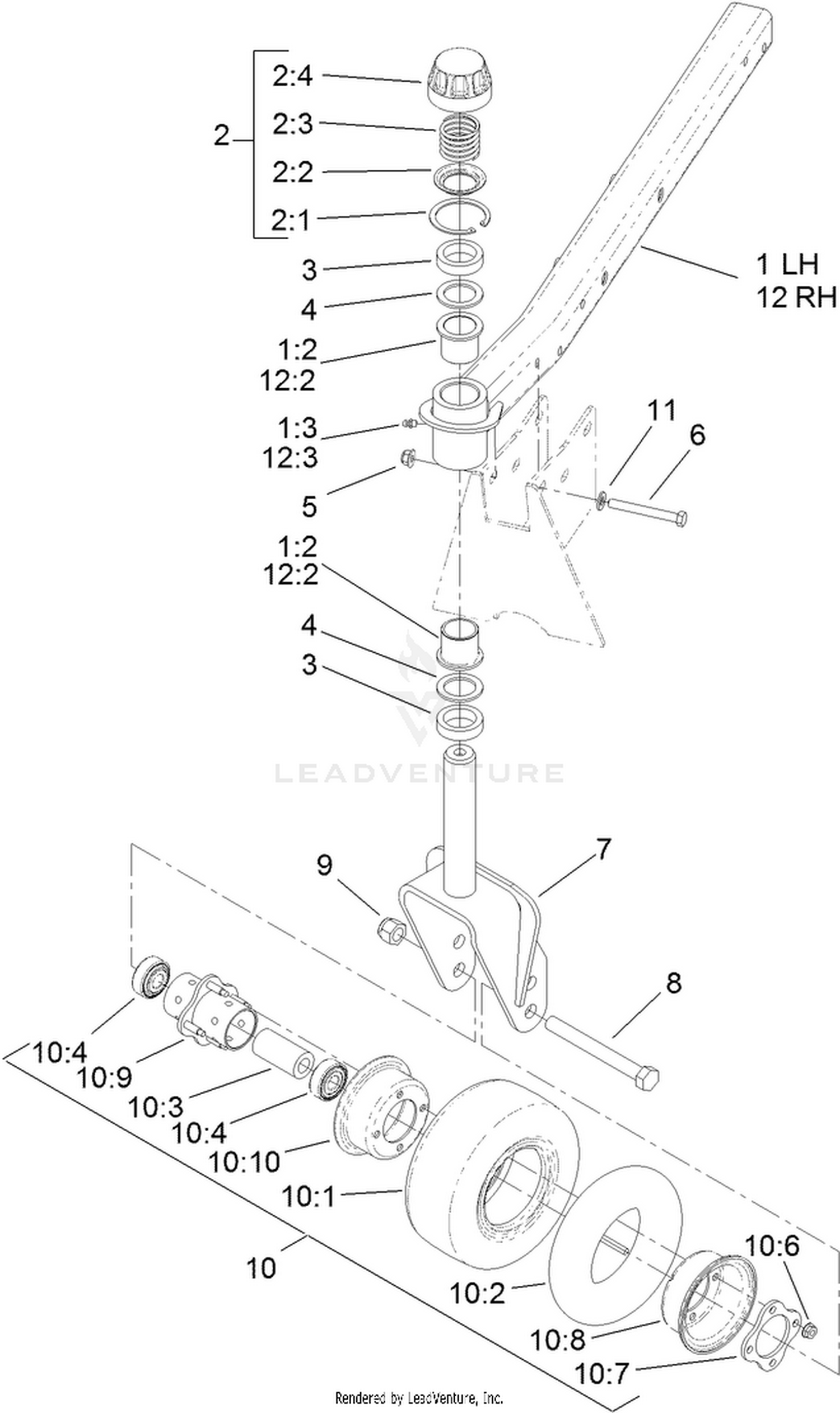 Front Deck Caster Arm and Wheel Assembly