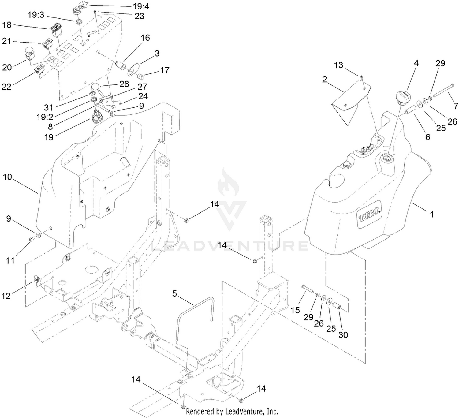 Fuel Tank and Control Panel Component Assembly