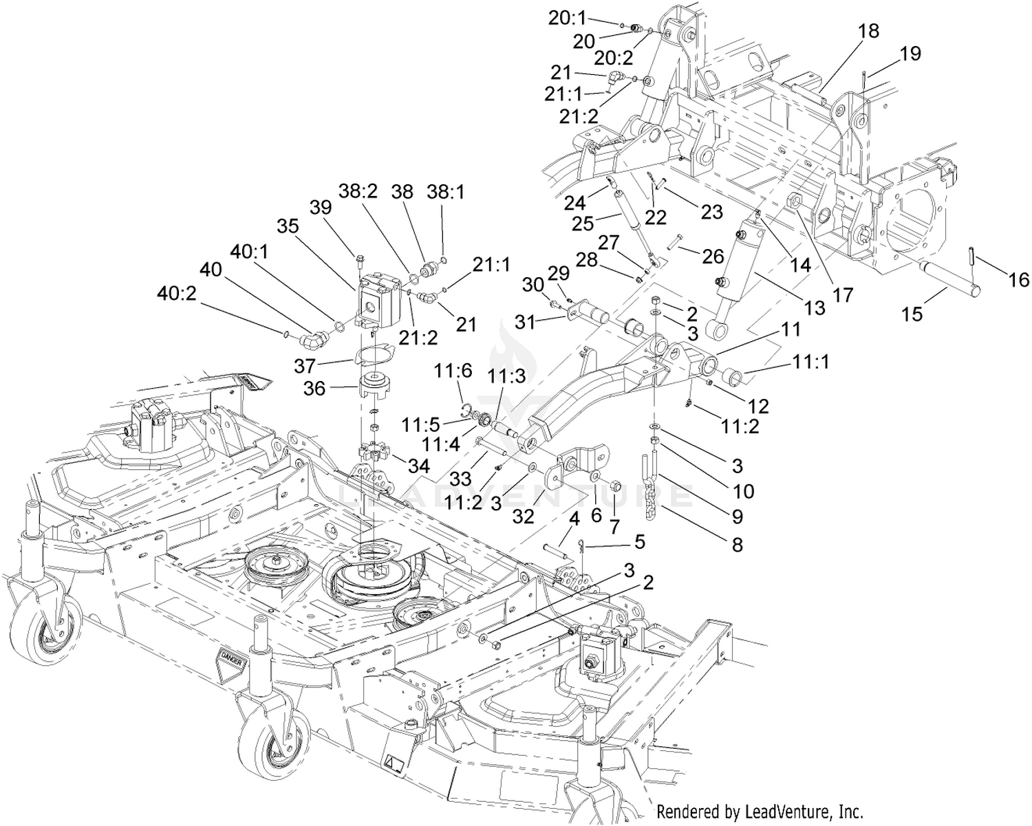 Front Deck Lift Arm and Cylinder Assembly