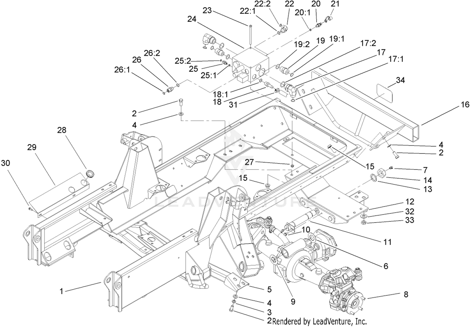 Frame, Rear Axle Mount and Bumper Assembly