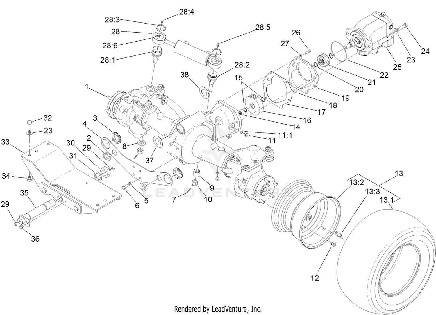 Rear Axle and Steering Cylinder Assembly