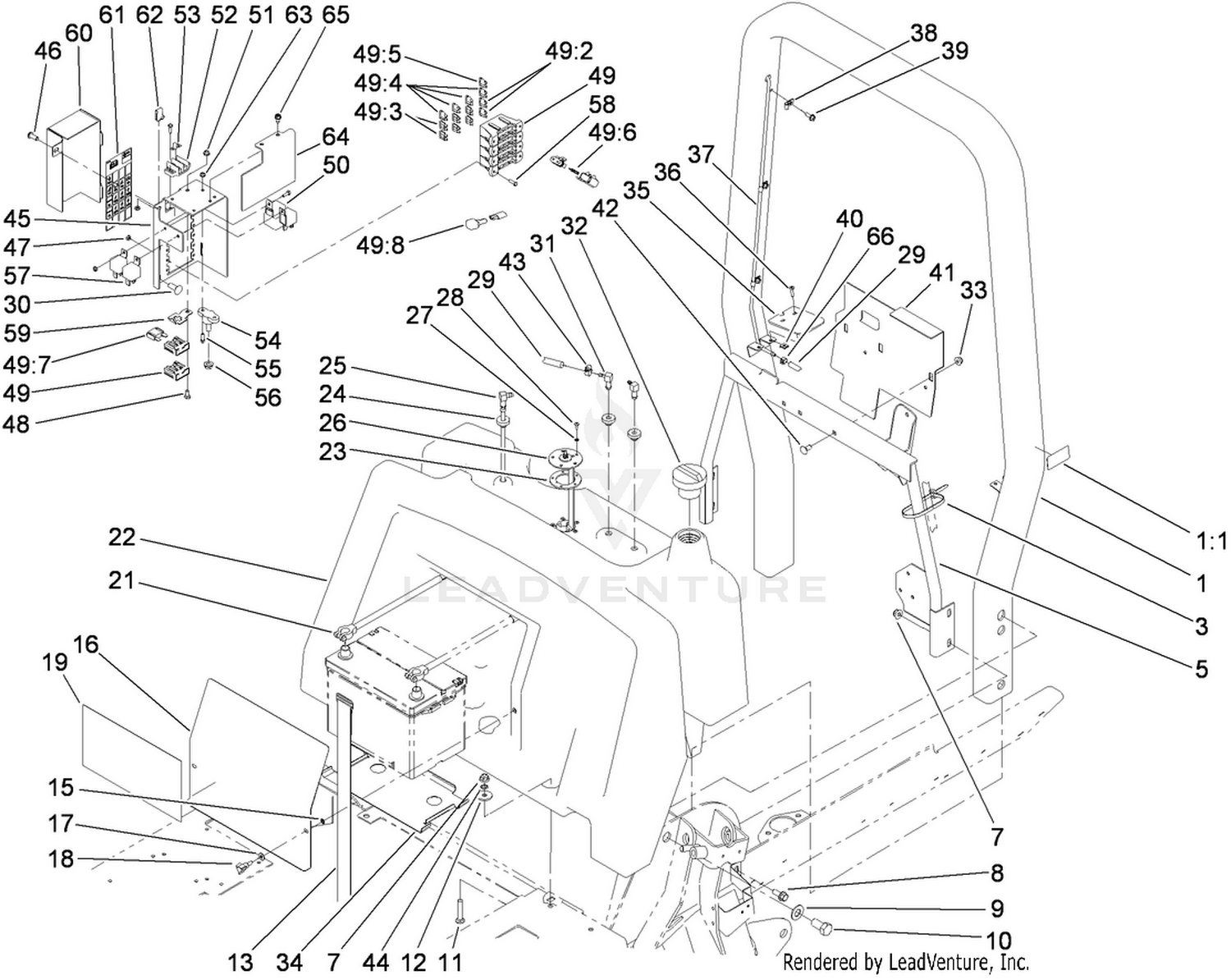Fuel Tank, Battery and  Roll-Over Protection System Assembly