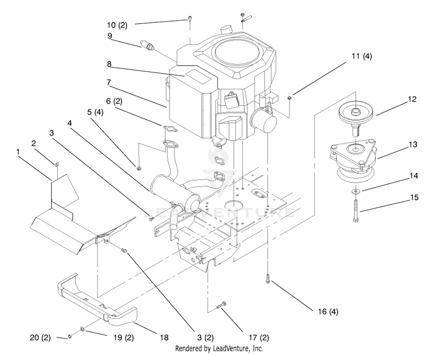 Twin Cylinder Engine, Muffler, And P.t.o.