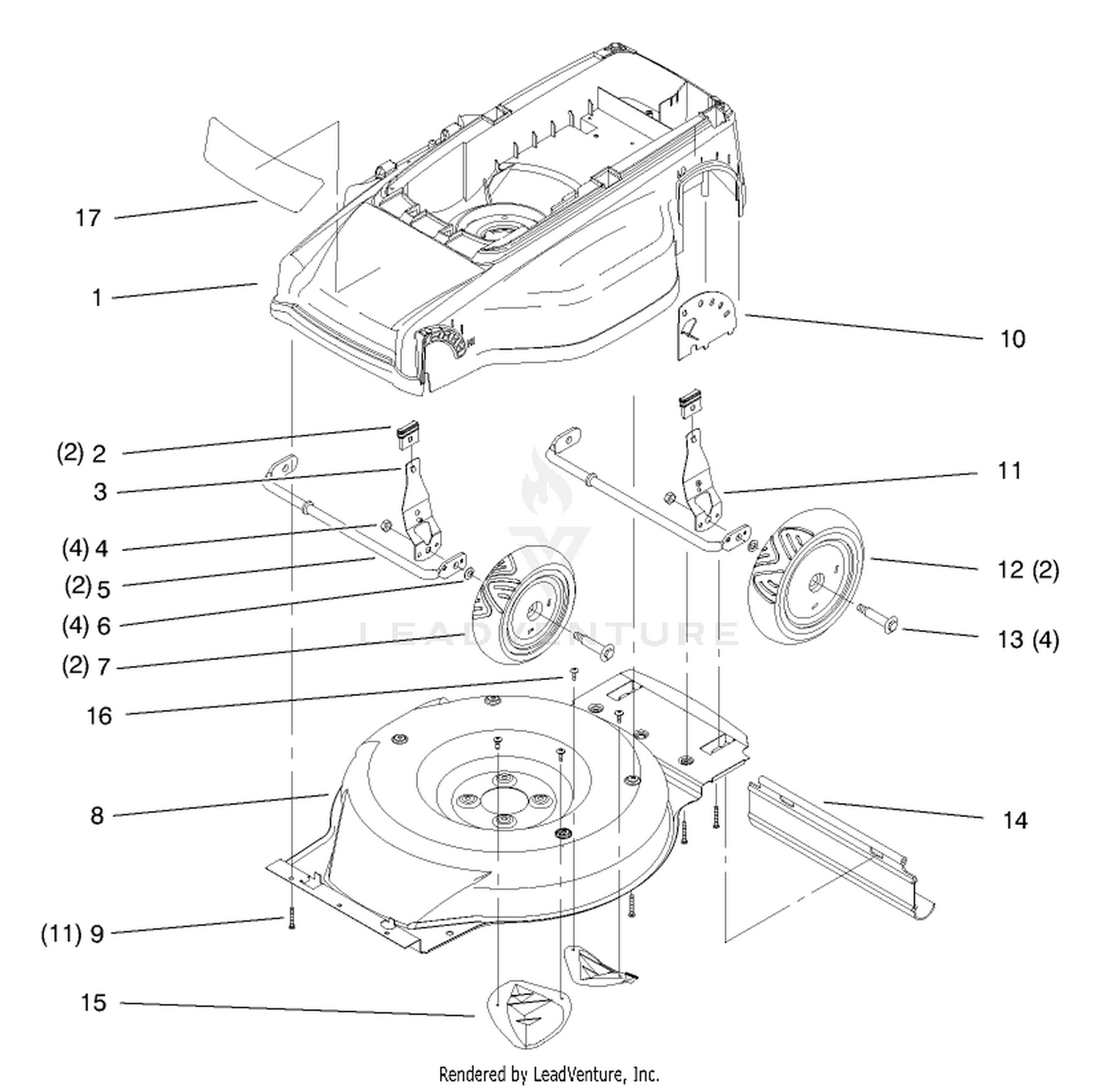 Deck, Liner And Wheel Assembly