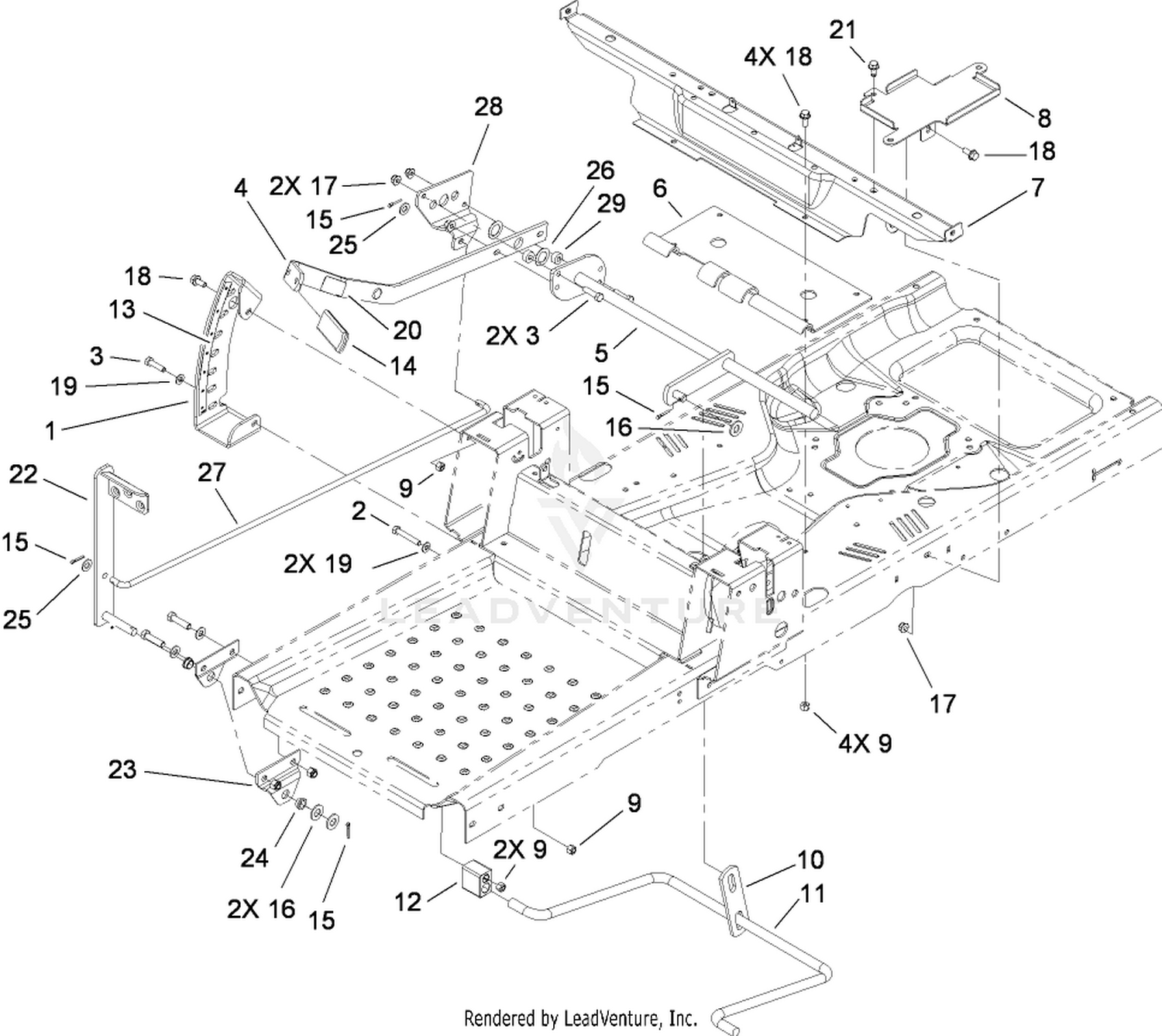 Deck Lift and Seat Support Assembly