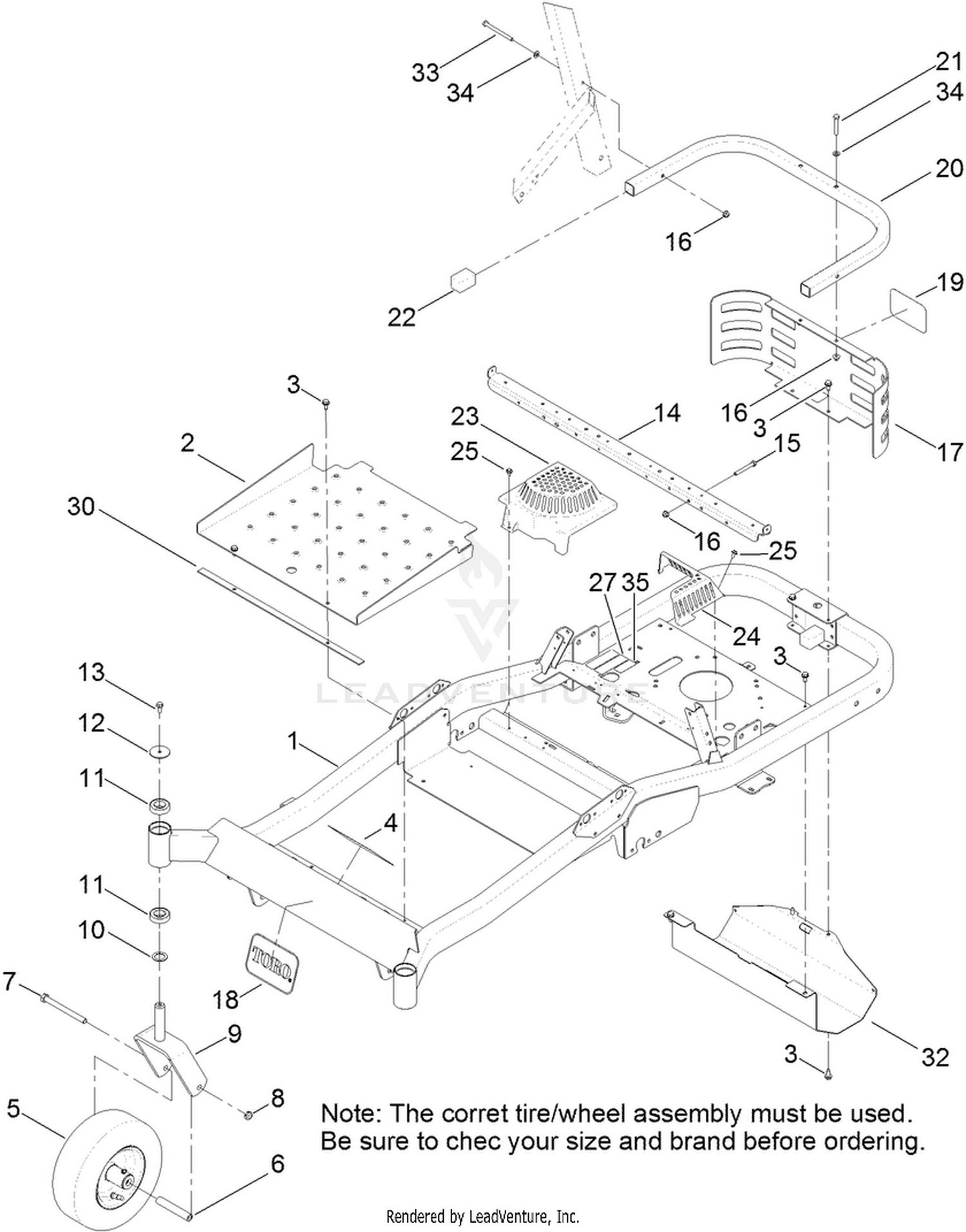 Frame, Front Axle and Caster Wheel Assembly