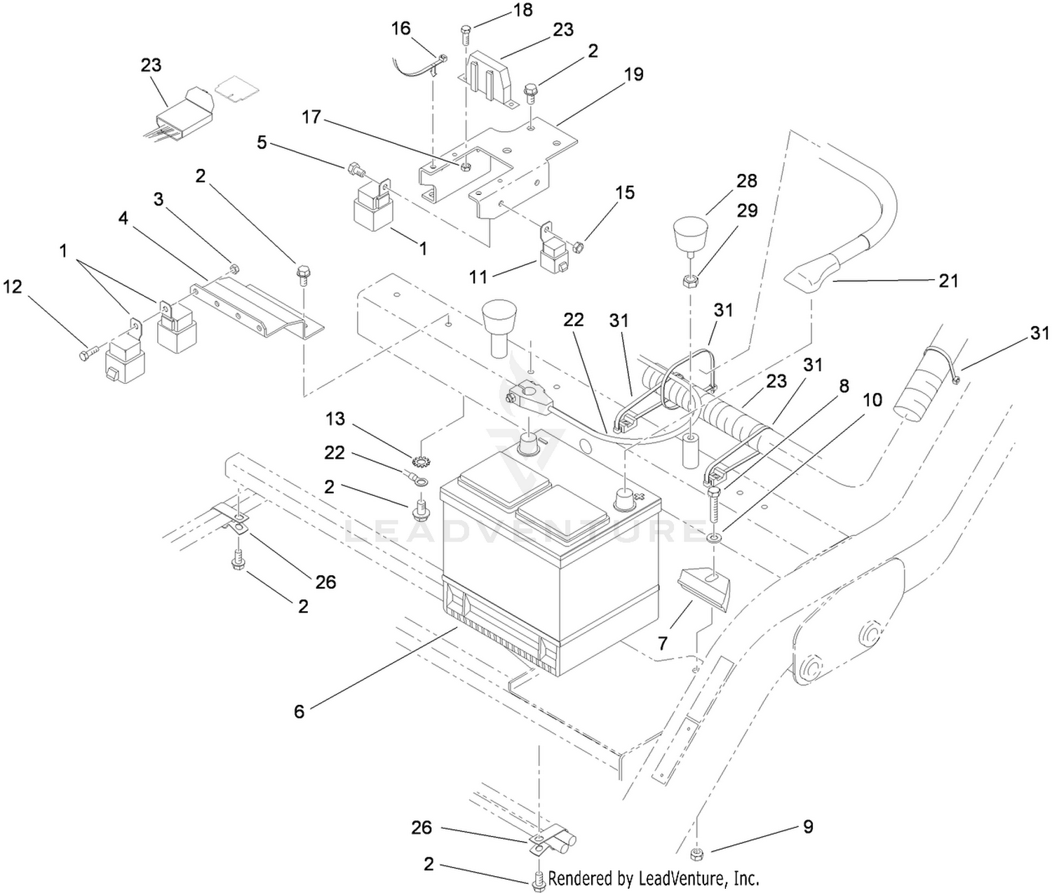 Battery and Electrical Component Assembly