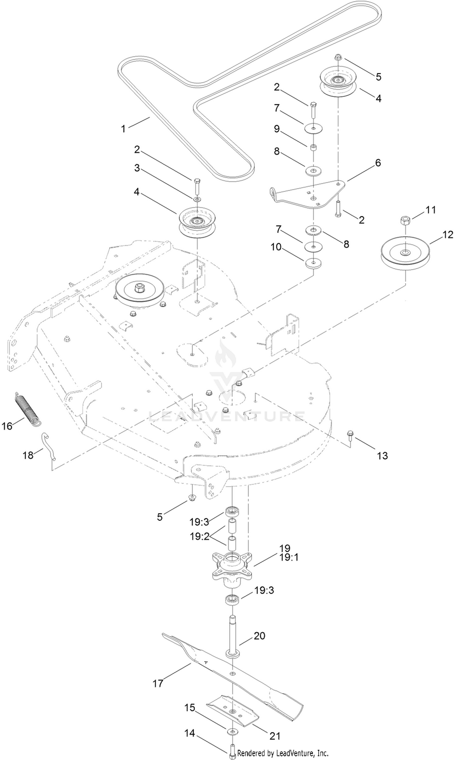 42 Inch Deck, Belt and Blade Assembly