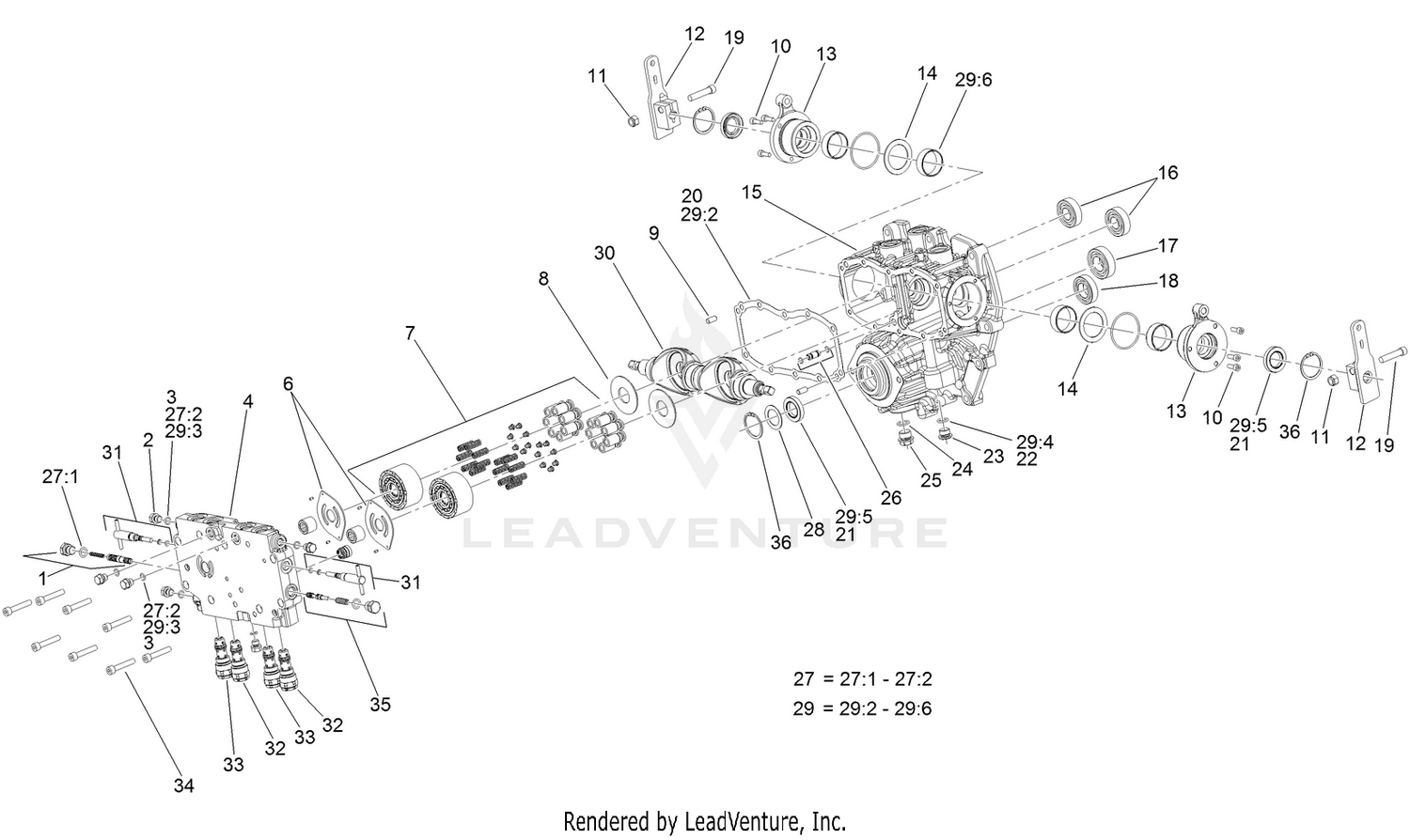 Center Section Assembly  Transmission Assembly No. 125-9290