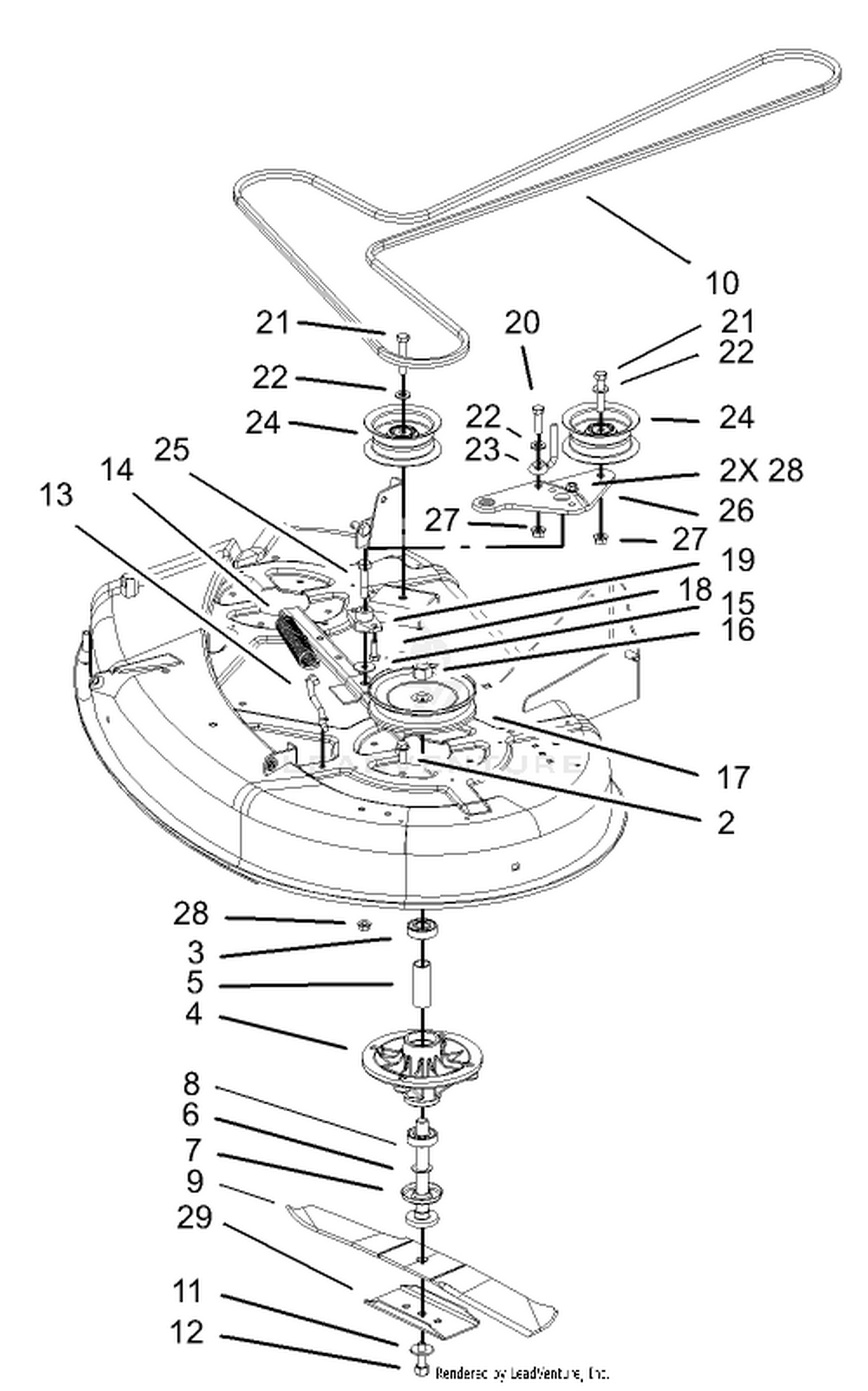 42in Deck Spindle and Belt Drive Assembly