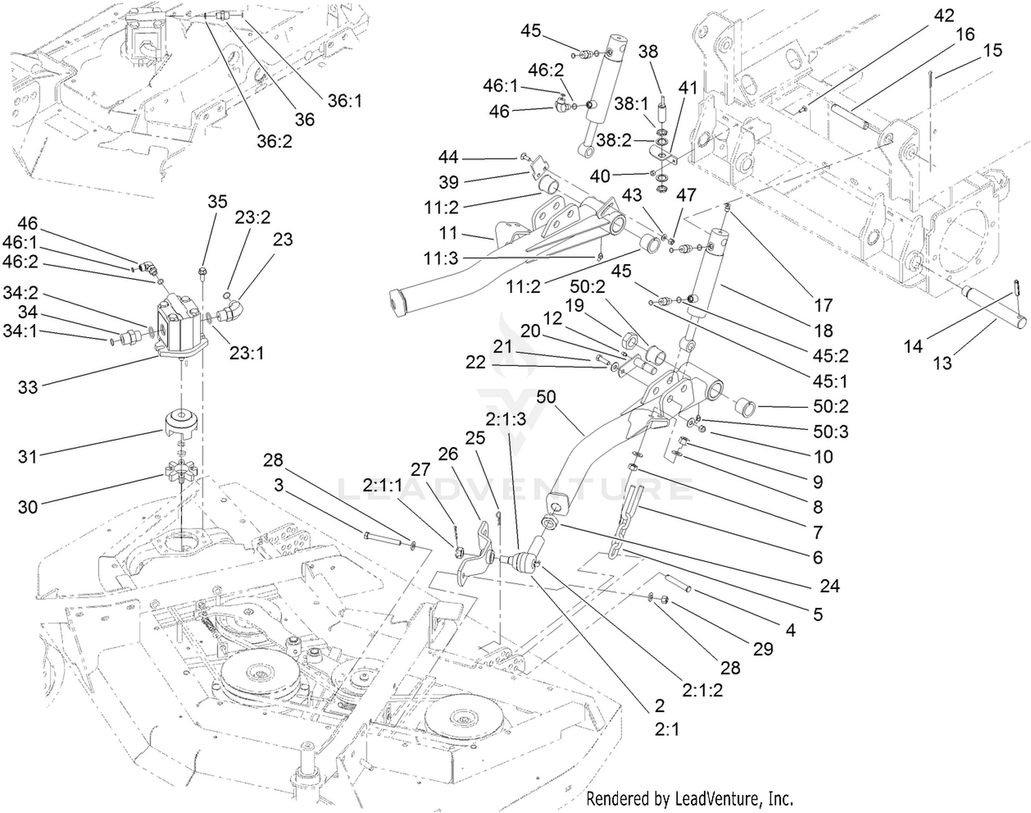 Front Deck Lift Arm and Cylinder Assembly