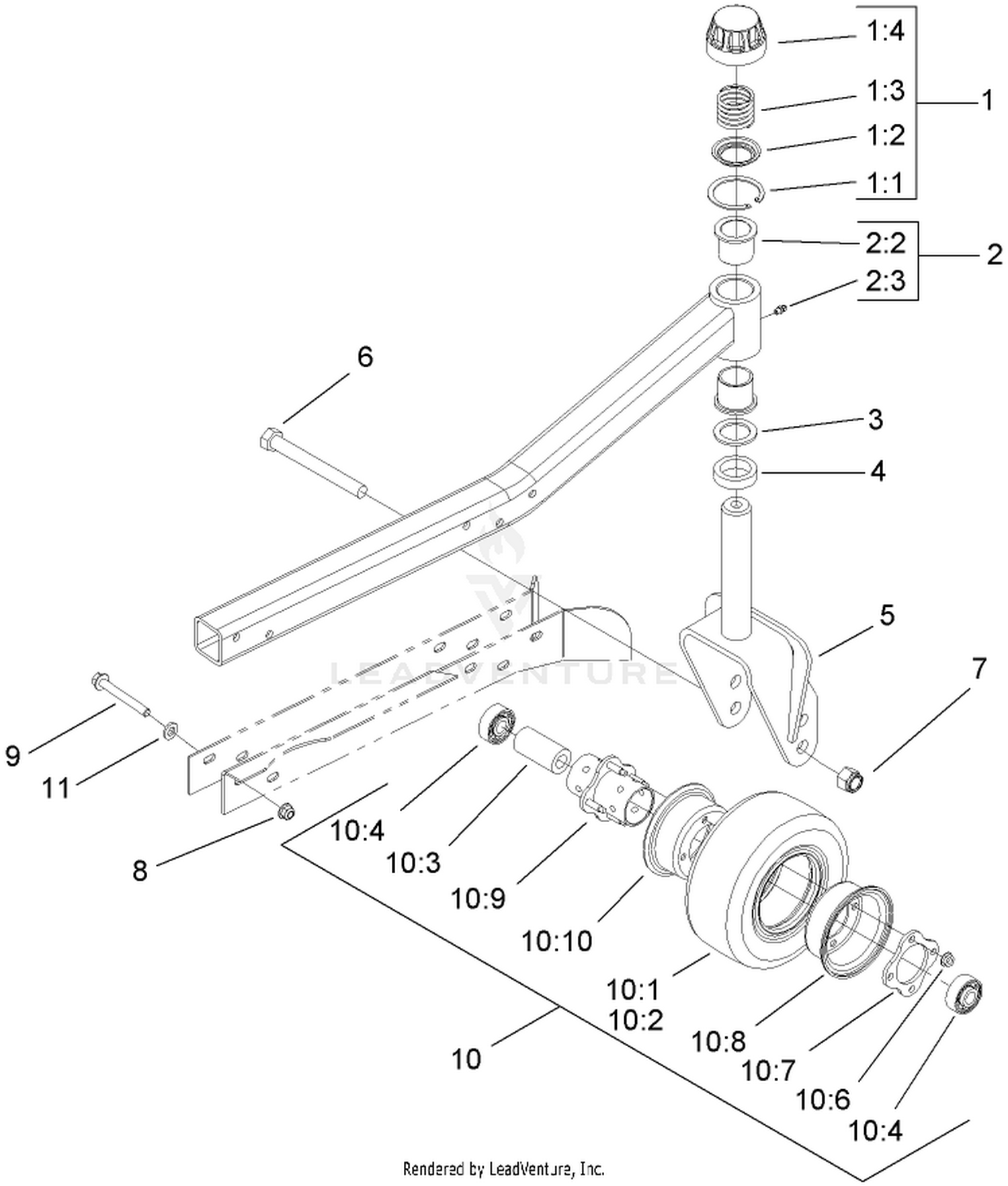 Right and Left Hand Castor Arm and Tire Assembly