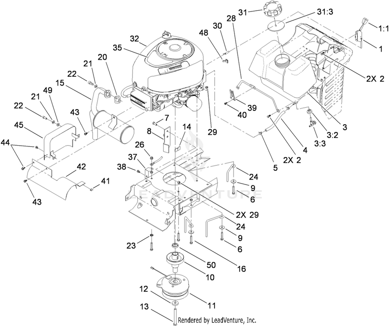Engine, Clutch and Exhaust Assembly