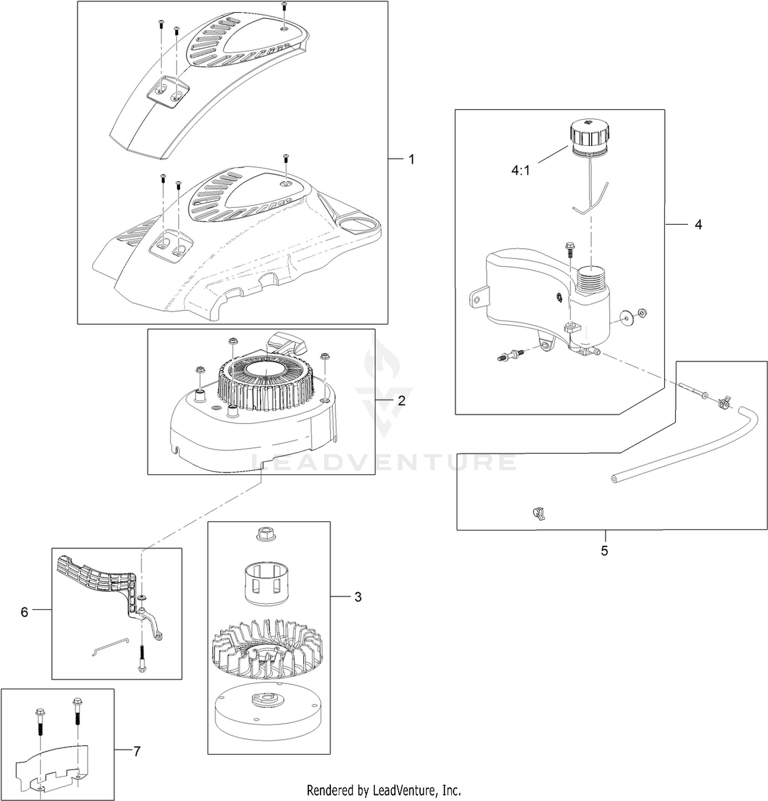 Shroud, Flywheel and Fuel Tank Assembly  Engine Assembly No. 120-4411